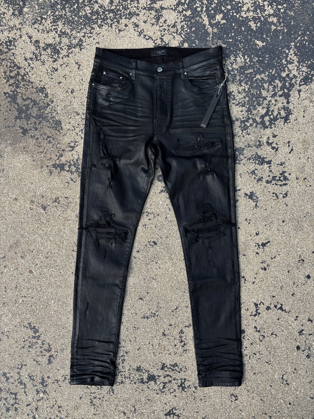 Amiri MX1 Brand New Waxed Triple Black Patch Jeans