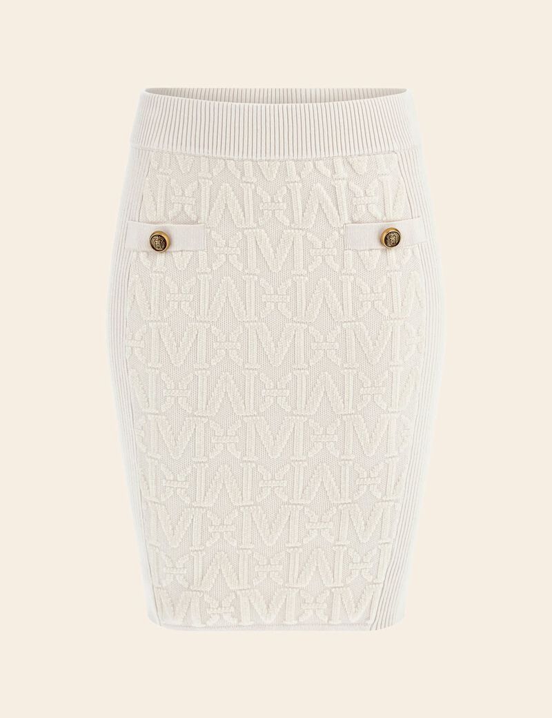 Balmain o1s1wg111225 Glitter Monogram Knit Miniskirt in Beige Size 26" / US 2 / IT 38 - 1 Thumbnail