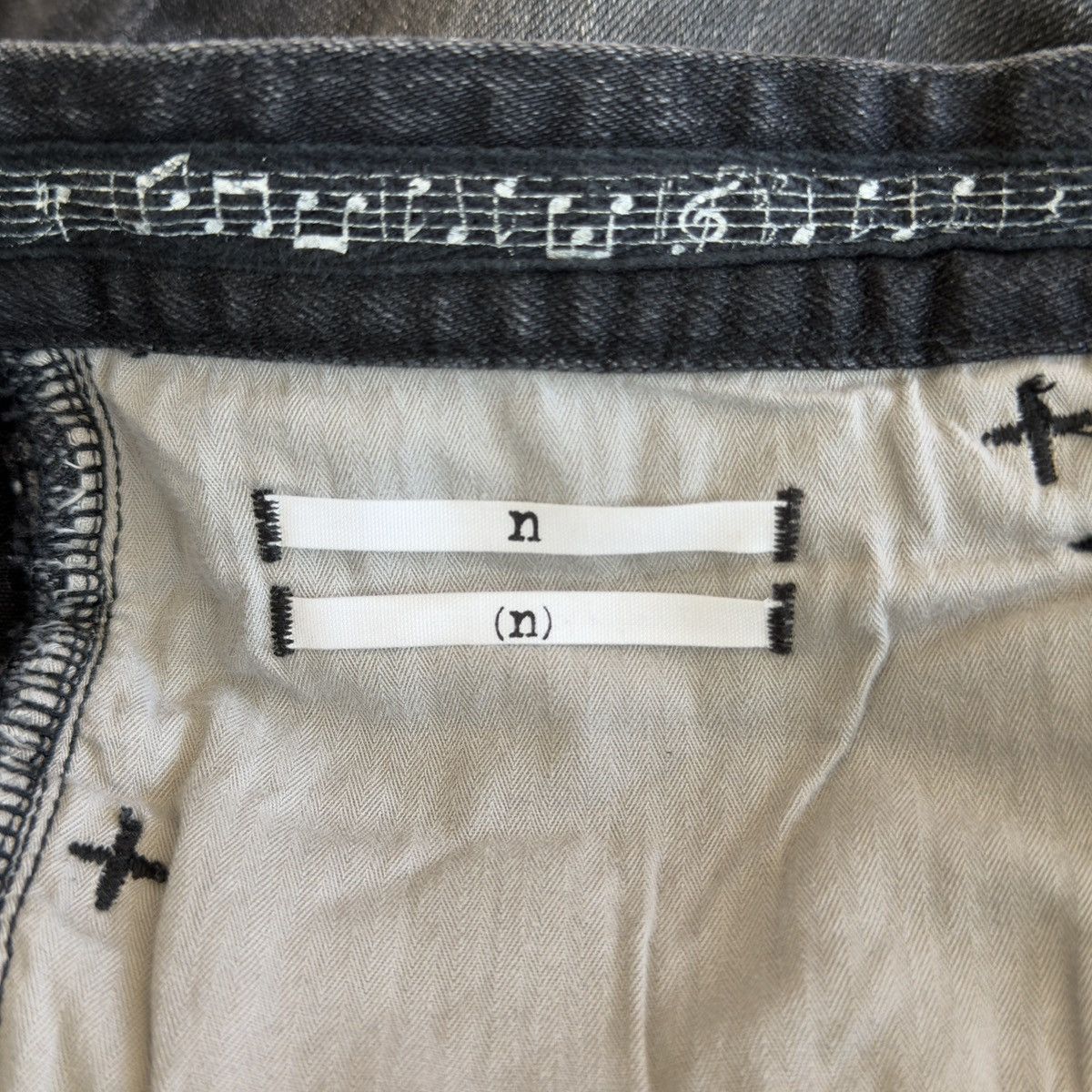 Number (N)ine Washed Black Distressed Repaired Red Stitch Denim Jeans Size US 31 - 12 Thumbnail