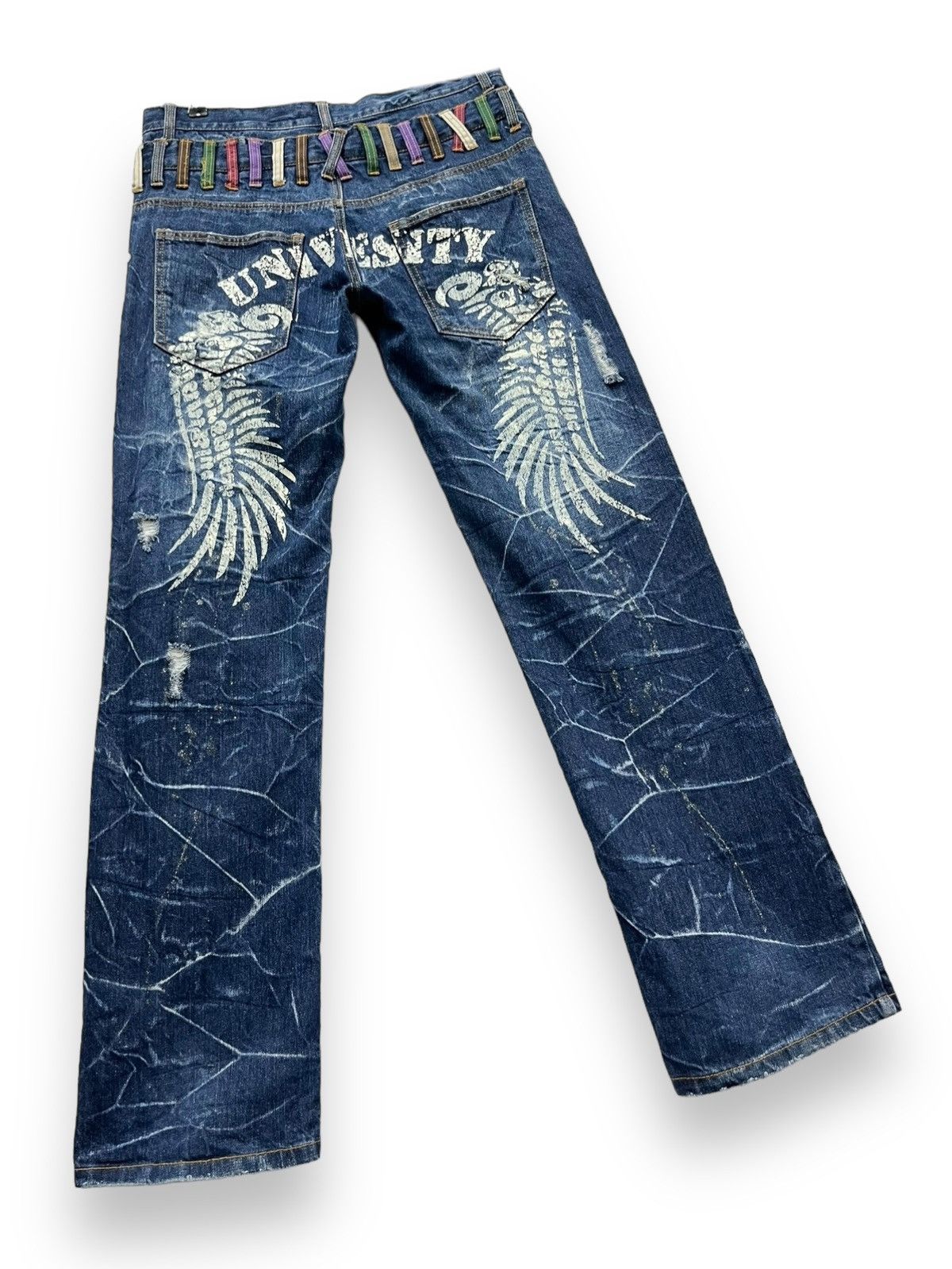 Fragment Design NYLAUS Punk Double Waist Brilliant Blue Silver Splash Denim Size US 31 - 5 Thumbnail