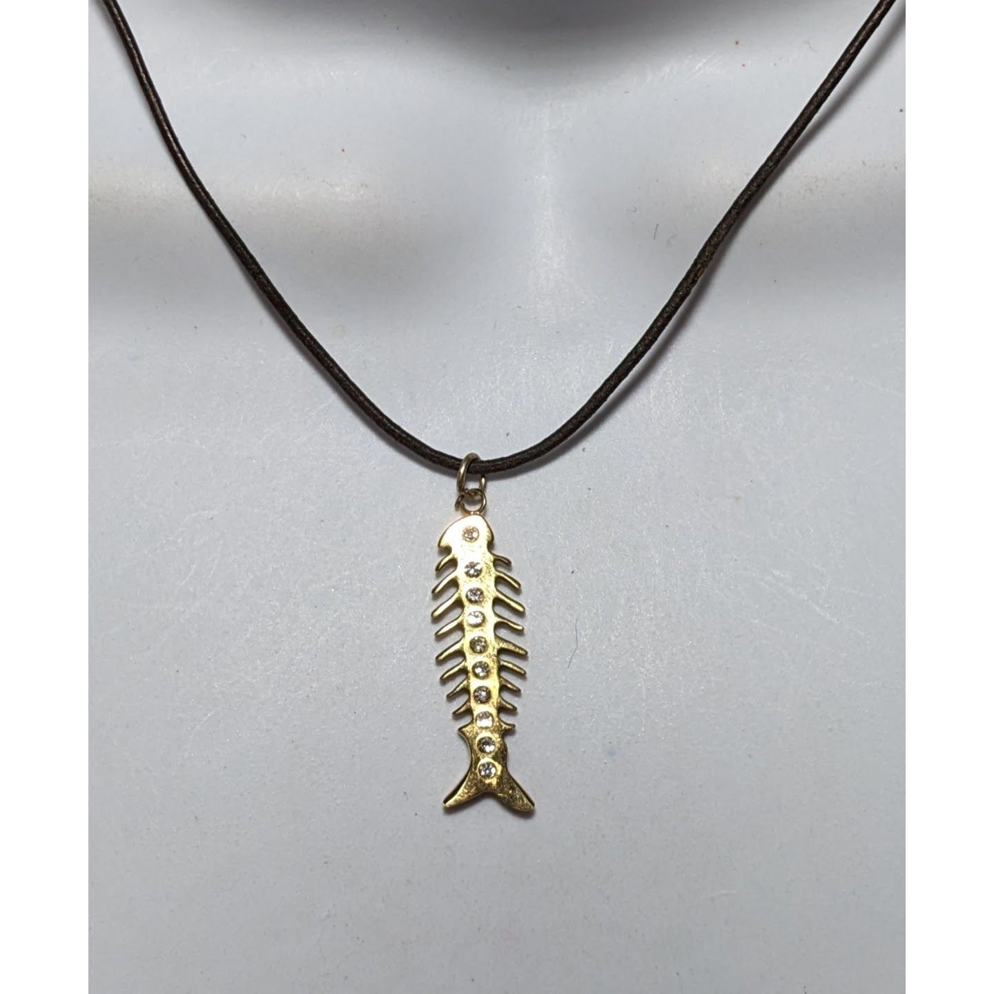 Other Glam Goth Fishbone Gold Sterling Pendant Necklace Size ONE SIZE - 6 Thumbnail