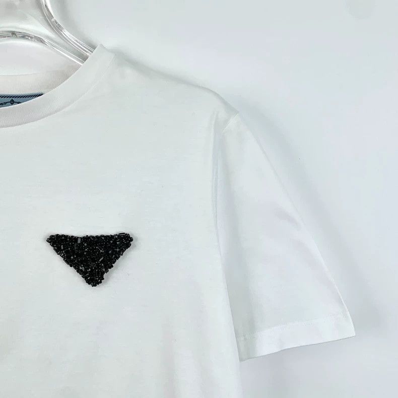 Prada Prada White triangle diamond-encrusted cotton round-neck sh Size US XS / EU 42 / 0 - 3 Thumbnail