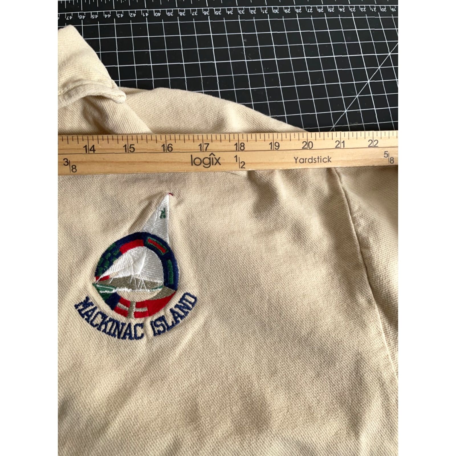 Vintage VTG WEK Sweatshirt Shirt Adult M Beige Embroidered Oversized 90s City Preppy Retro Collared Pockets - Pullover Mens Size US M / EU 48-50 / 2 - 7 Thumbnail