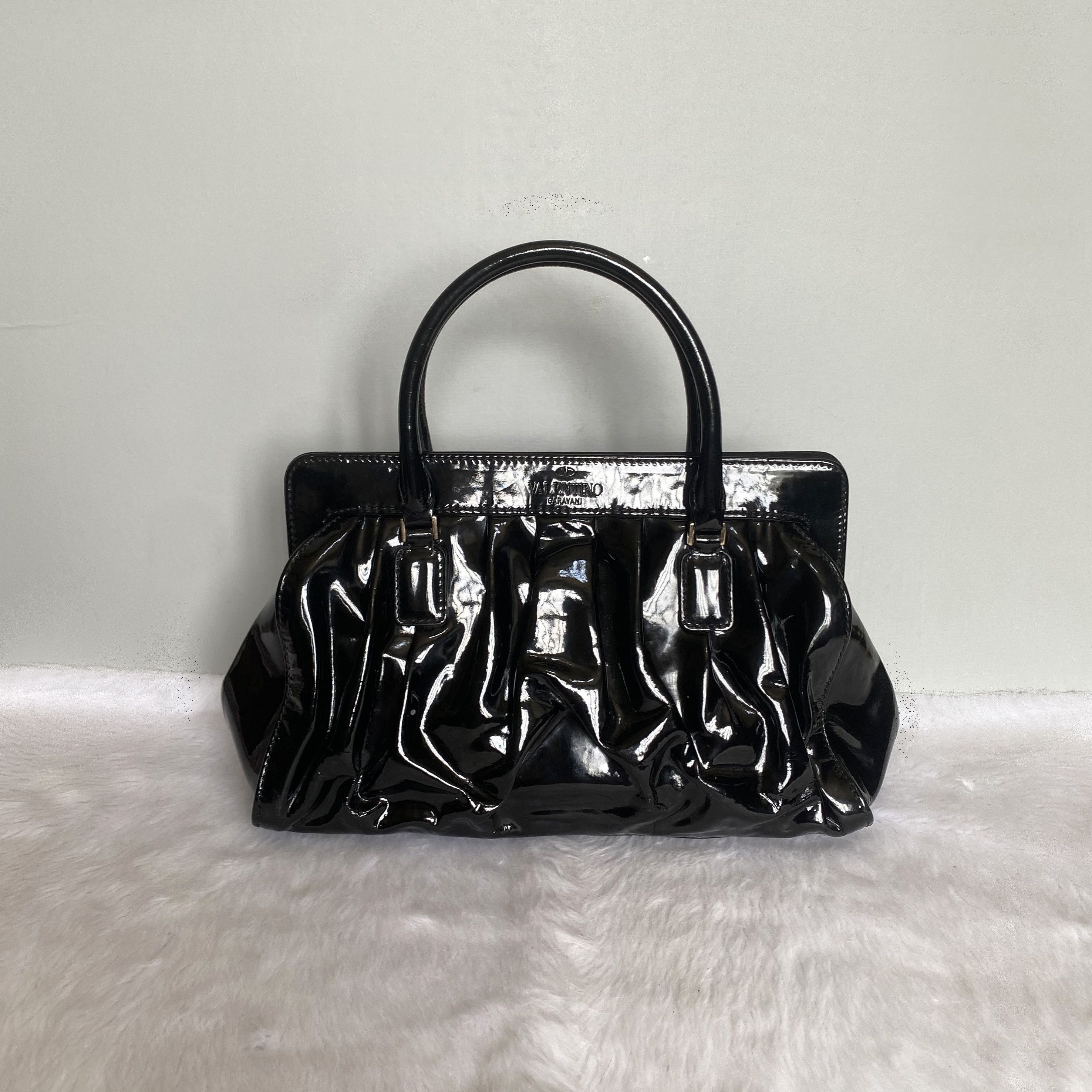 Valentino × Vintage Vintage Black Bow Patent Leather Top Handle Satchel Bag Size ONE SIZE - 5 Thumbnail