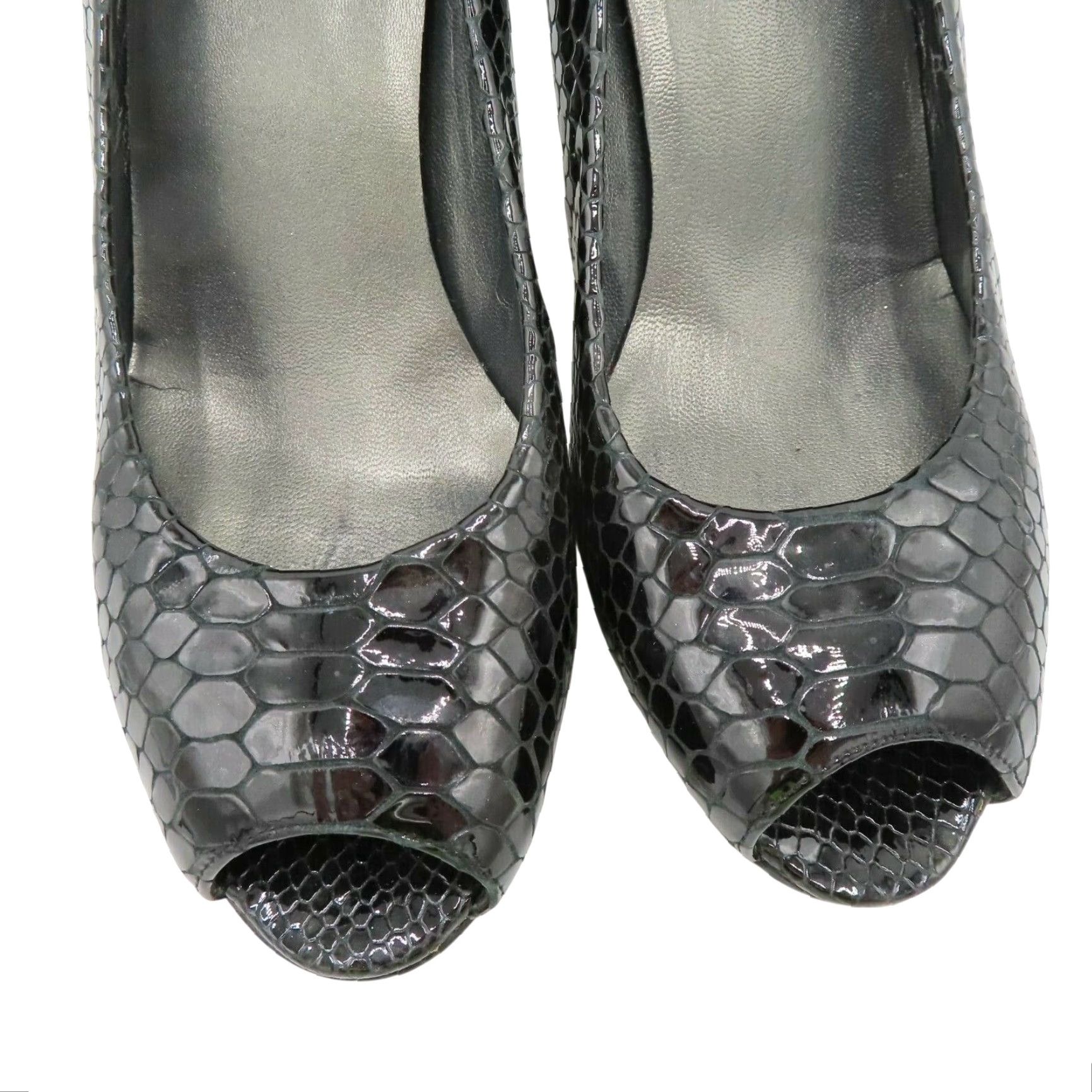 Stuart Weitzman Stuart Weitzman Women 8 M Black Patent Snakeskin Leather 4079808 Peep Toe Heels Size US 8 / IT 38 - 3 Thumbnail