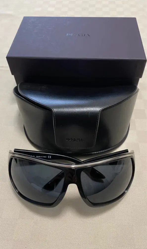 Prada × Vintage PRADA Sunglasses Rectangle Wrap Shield Metal Symbole RI927 Size ONE SIZE - 2 Thumbnail