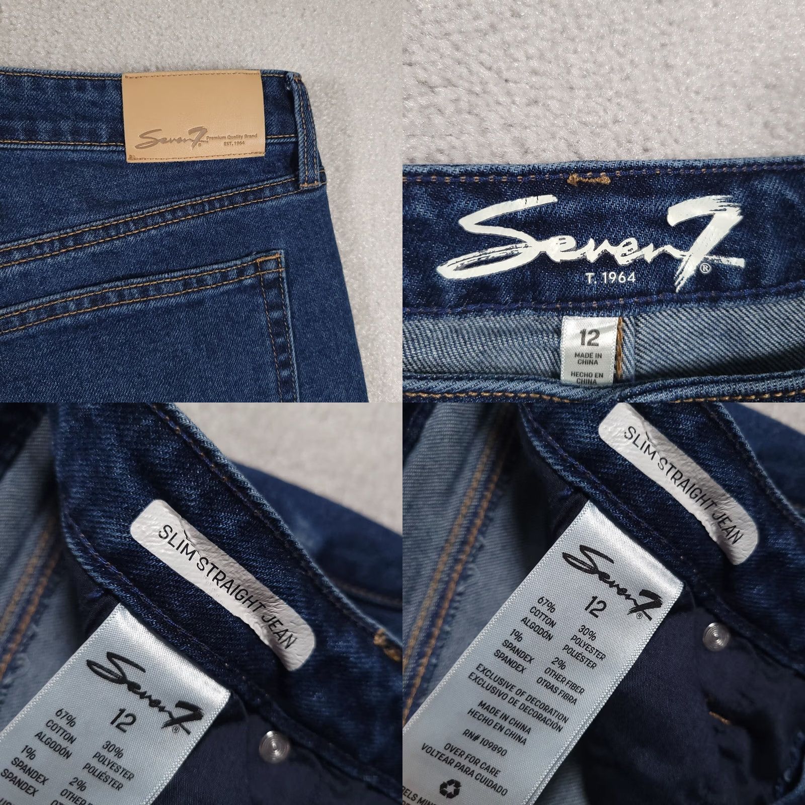 7 For All Mankind VINTAGE Seven 7 Jeans Women's 12 Denim Slim Straight Jean Stretch Mid-Rise Size 34" / US 12 / IT 48 - 9 Thumbnail