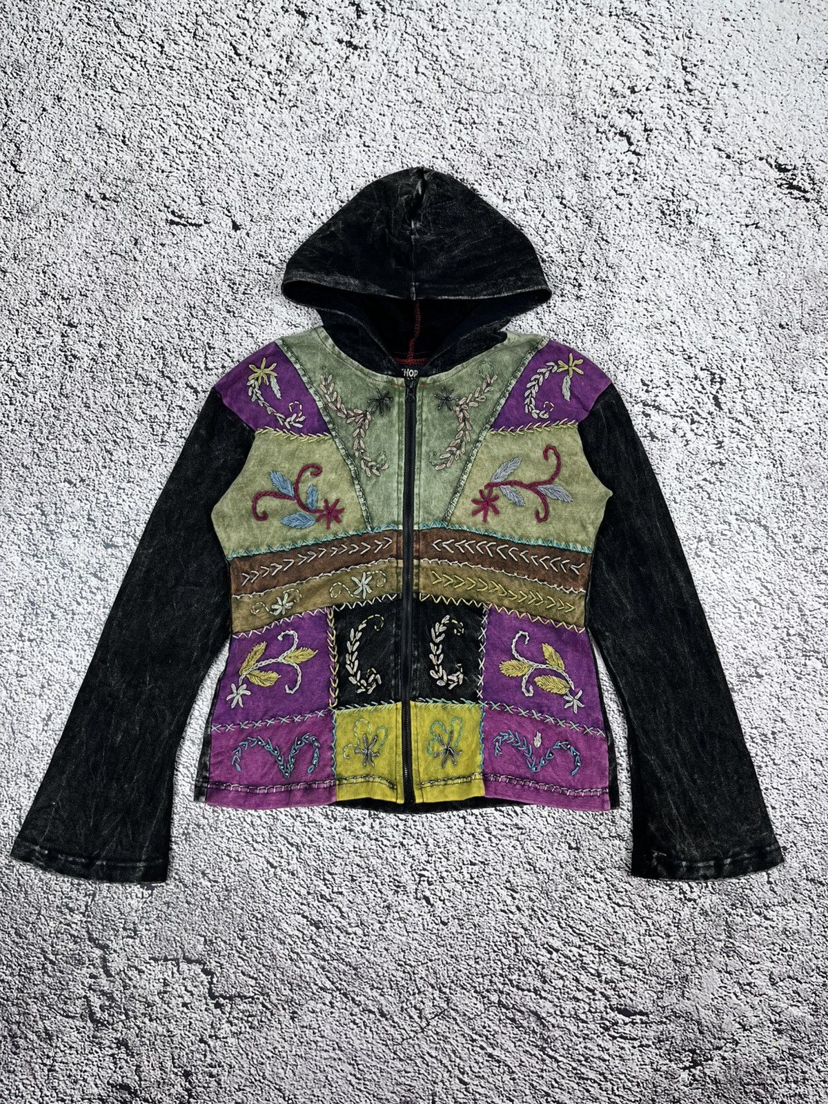 Japanese Brand Vintage 90s Nepali Patchwork Hoodie Embroidered Goa Hippie Size L / US 10 / IT 46 - 1 Thumbnail