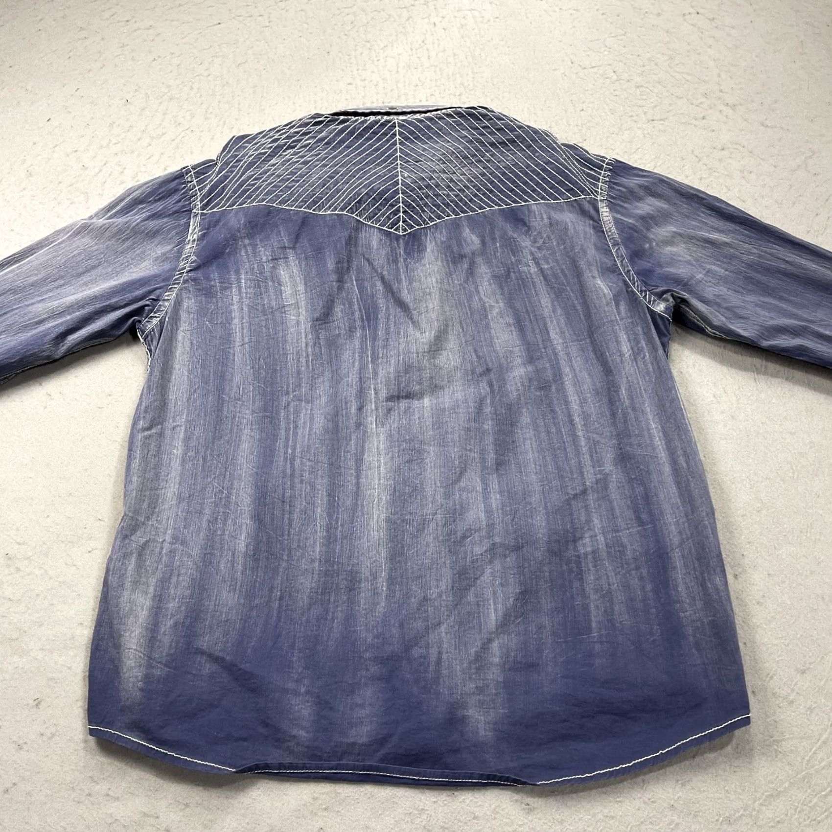 Roar Roar Shirt Mens XL Blue Embroidered Faded Distress Signature Cotton Button Y2K Size US XL / EU 56 / 4 - 6 Thumbnail