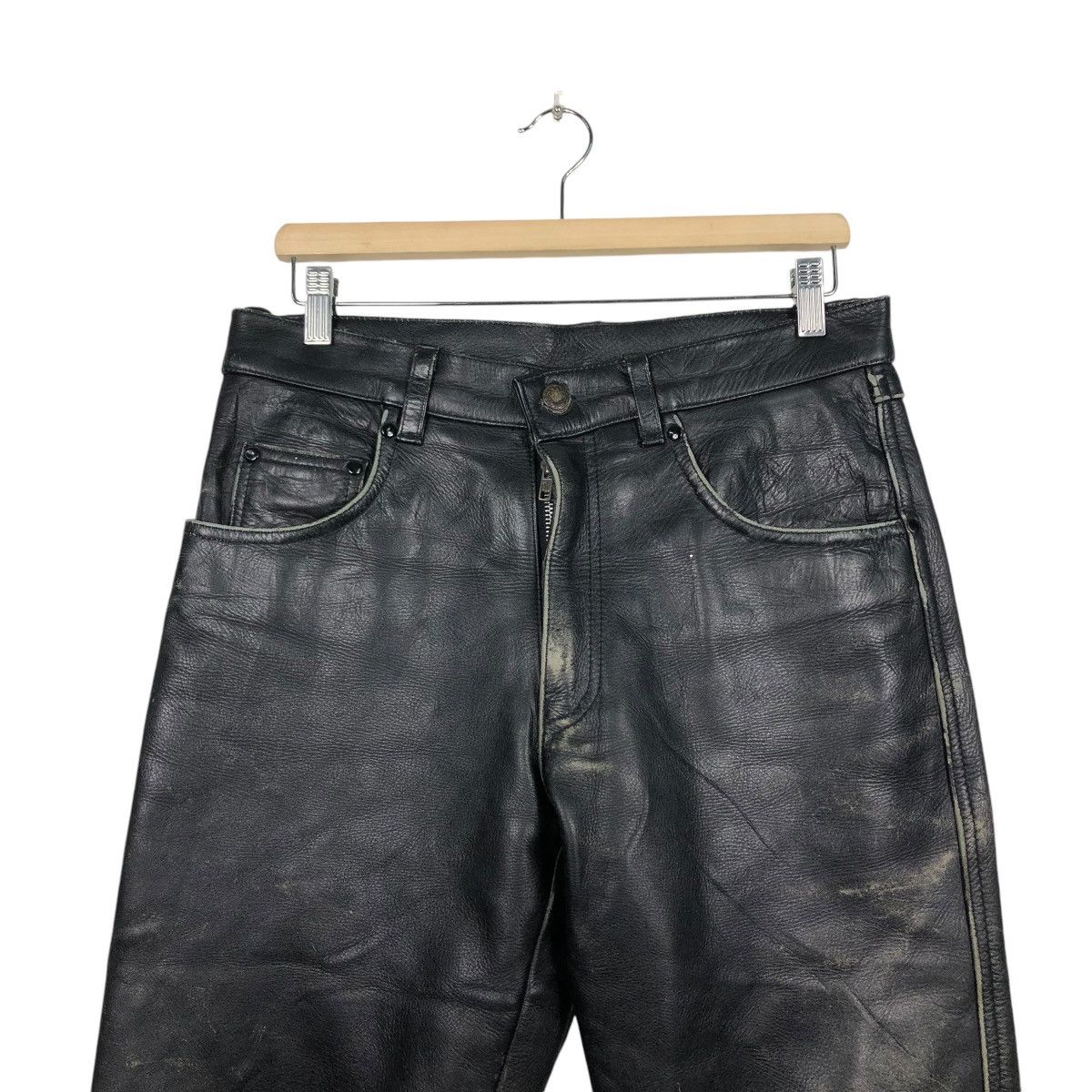 Genuine Leather 🔥VINTAGE BIKER GENUINE LEATHER PANTS FMC ISSEY MIYAKE Size US 33 - 5 Thumbnail