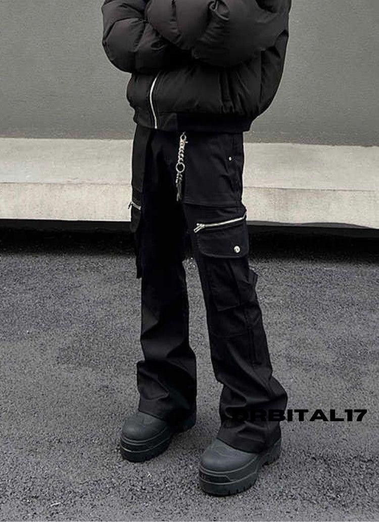 Japanese Brand Black Cargo Wide Leg Pants, Stacked Pants Size US 30 / EU 46 - 4 Thumbnail