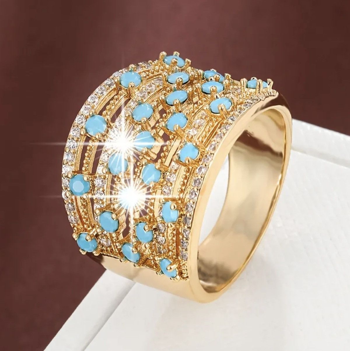 Other Elegant Gold and Turquoise wide band Ring 8 Size ONE SIZE - 10 Thumbnail