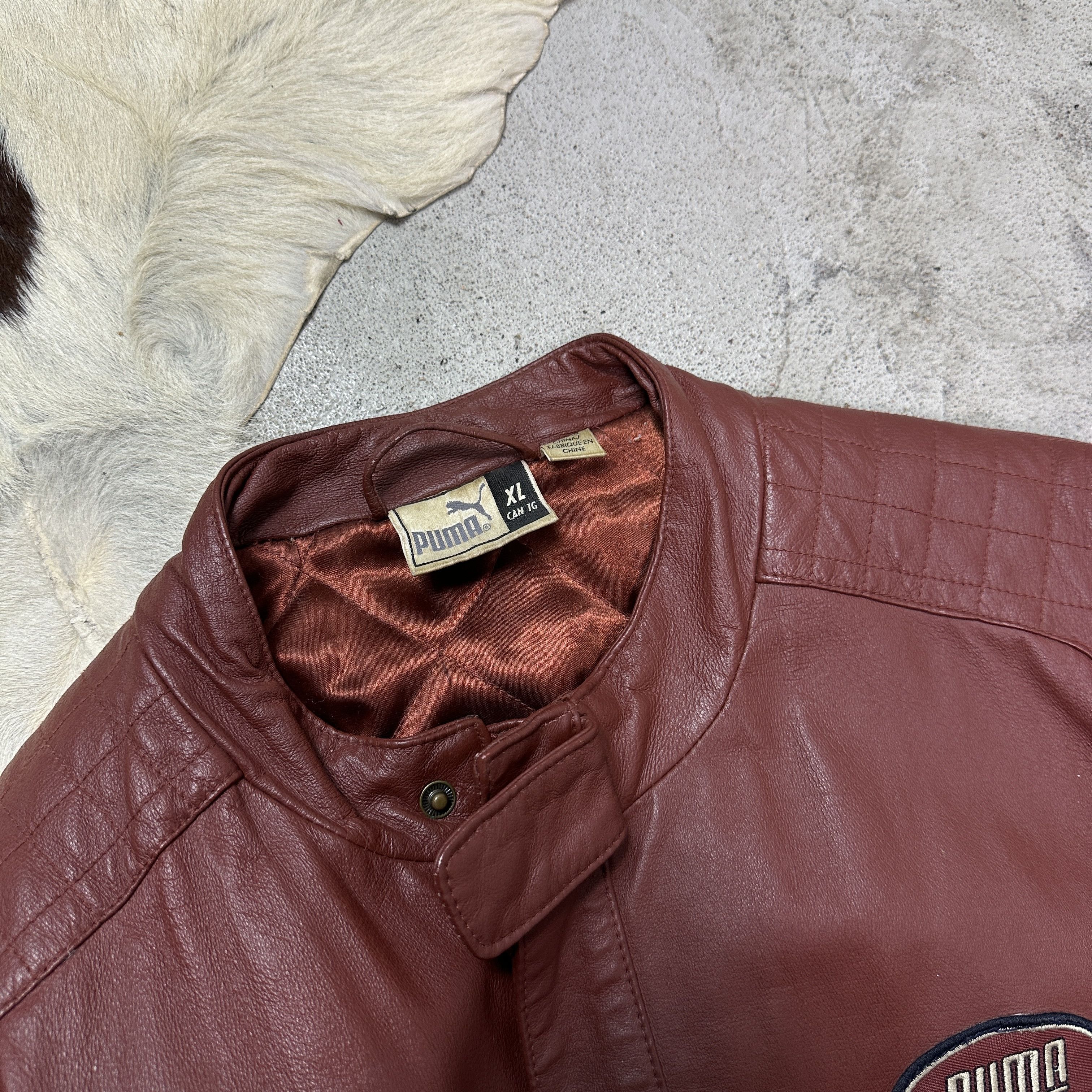 Puma Vintage Leather Biker Moto Burgundy Puma Racing Jacket 00s Size US XL / EU 56 / 4 - 8 Thumbnail