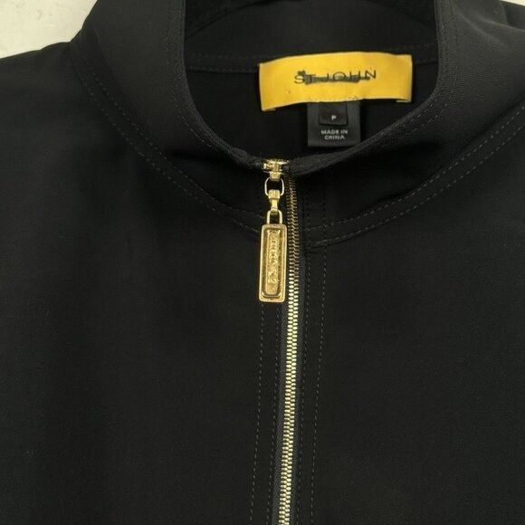 Other St. John Lightweight Bomber Jacket Gold Tone Zip Black Sz P Size S / US 4 / IT 40 - 9 Thumbnail