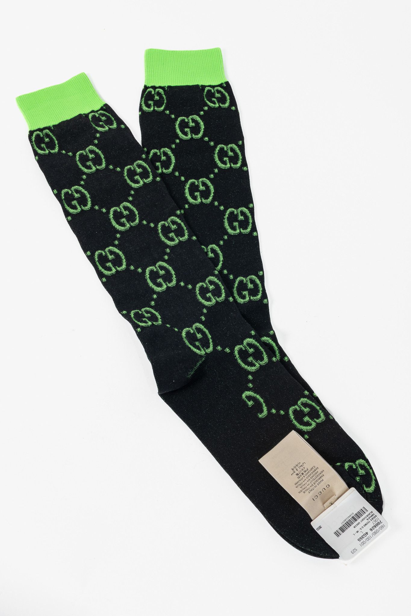 Gucci Gucci Black & Light Green GG Monogram Mid-Calf Socks Size ONE SIZE - 1 Thumbnail