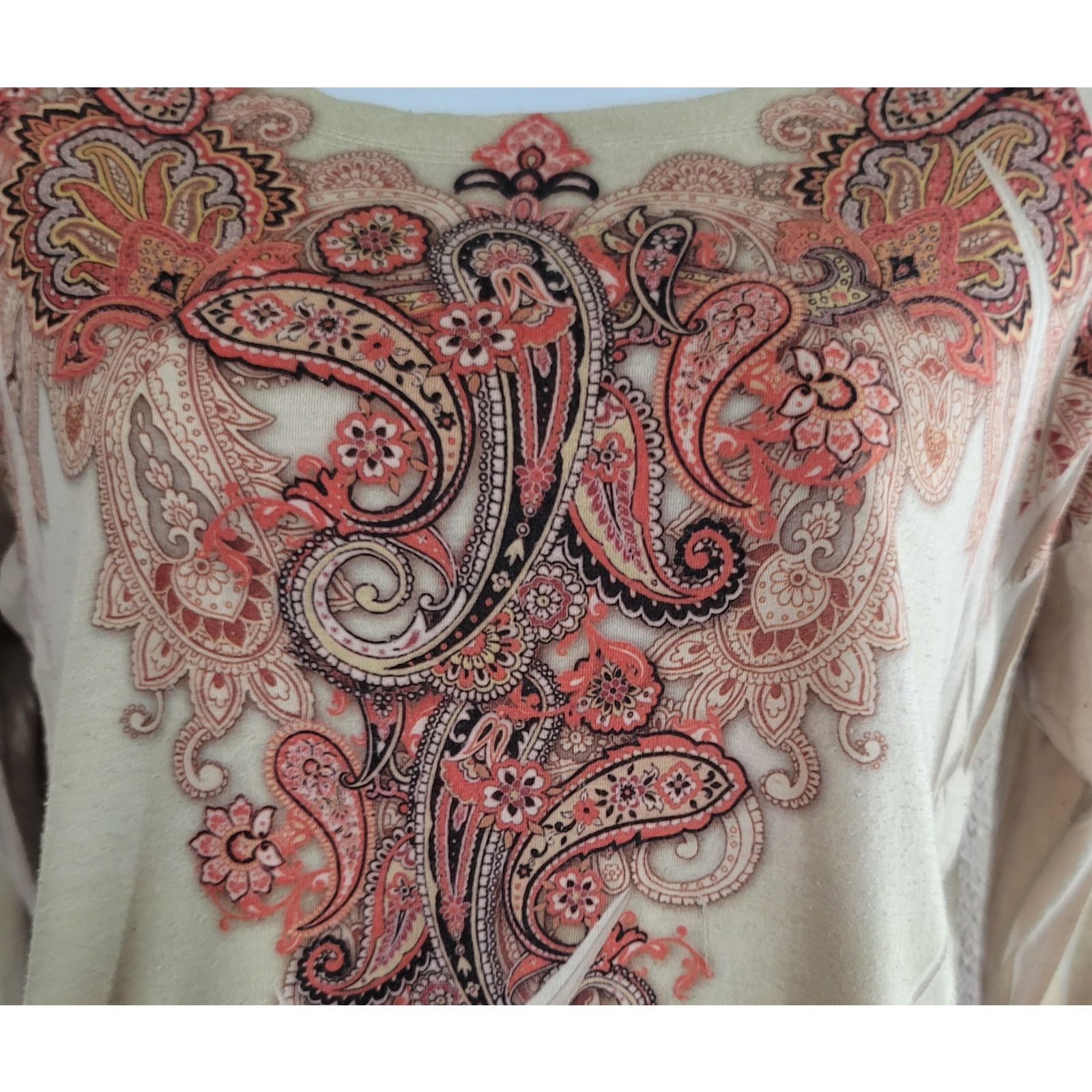 Decree Decree Tan Orange Paisley Print Top Large Long Sleeves Size L / US 10 / IT 46 - 2 Thumbnail