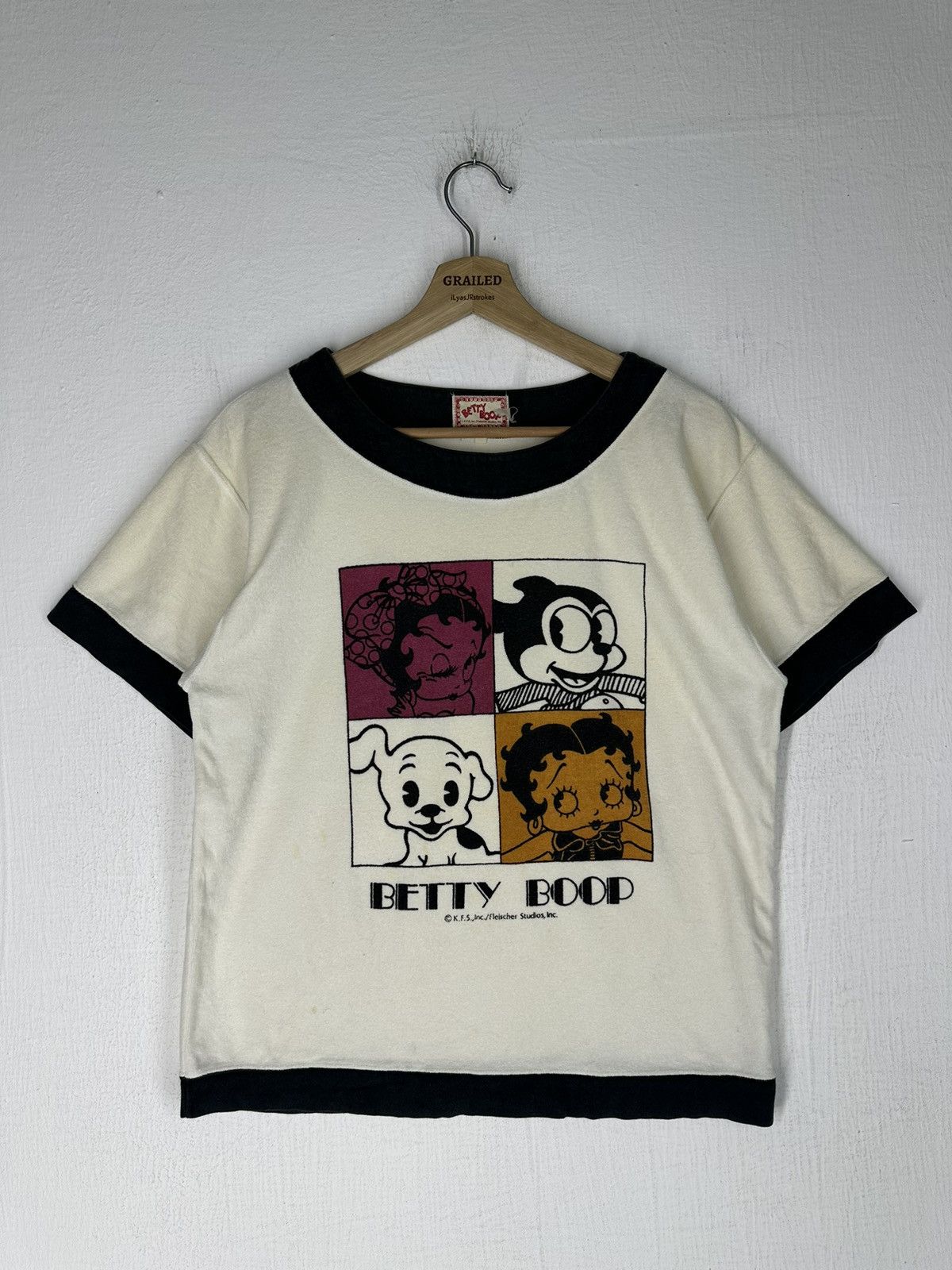 image of Cartoon Network x Vintage Betty Boop Ringer Shirt Tee in White, Men's (Size Small)