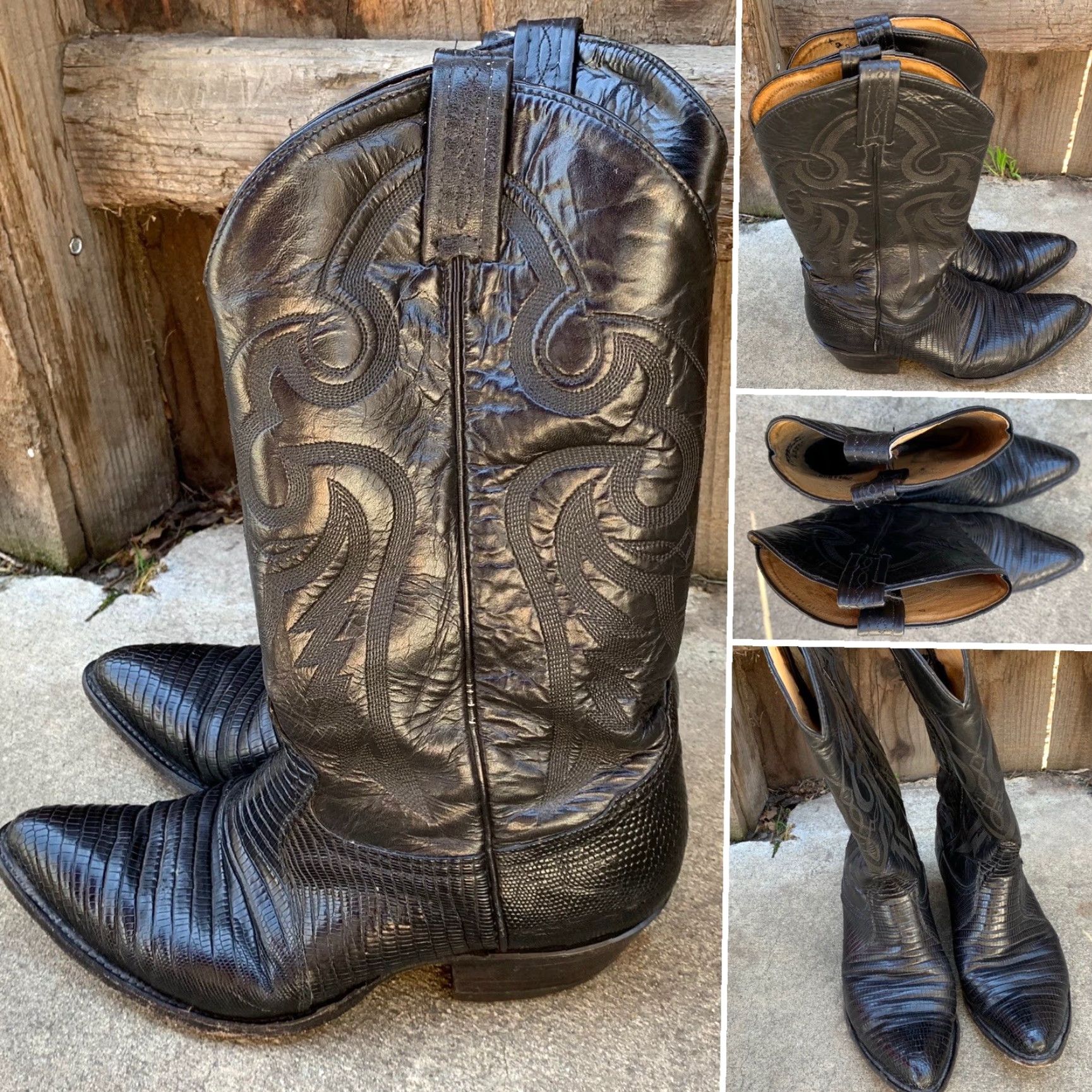 Tony Lama Tony Lama Boots Western Cowboy Men 8.5 D Black Leather Upper 8843 Made in USA Leather Lizard 8.5 D Boots Men Size US 9 / EU 42 - 5 Thumbnail