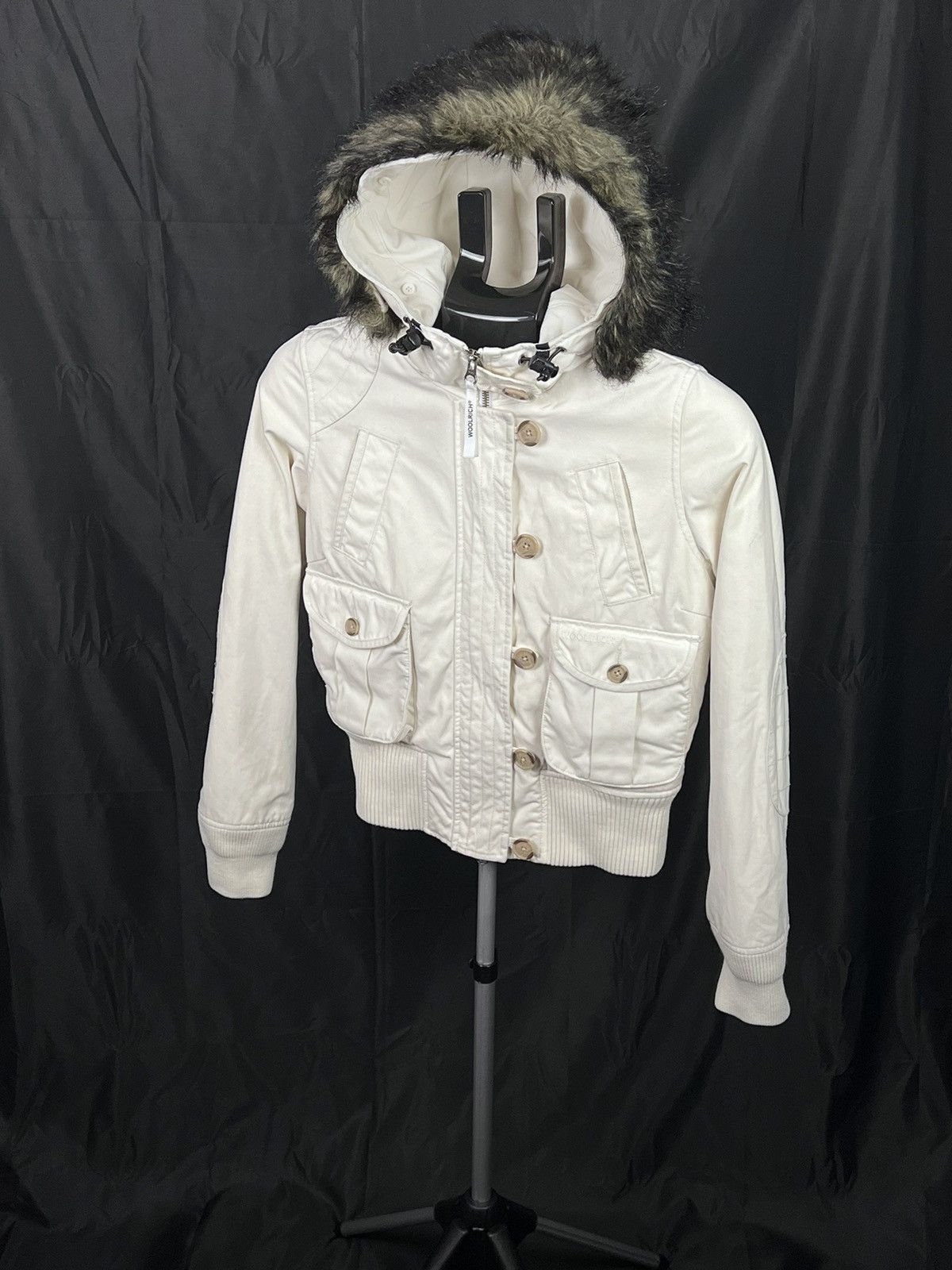 Vintage × Woolrich Woolen Mills 🔴 Vintage Woolrich winter jacket with fur white Size XS / US 0-2 / IT 36-38 - 1 Thumbnail