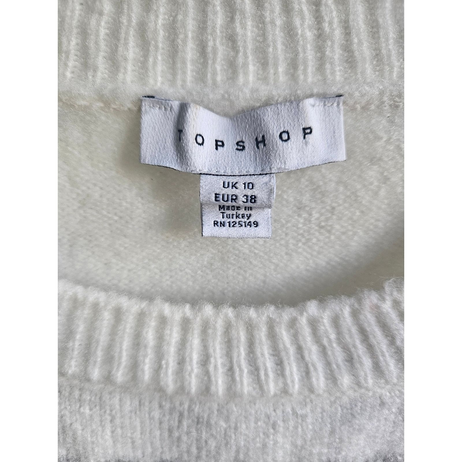 Topshop White & Grey Striped Crewneck Sweater Classic Pullover Knit Size M / US 6-8 / IT 42-44 - 3 Thumbnail