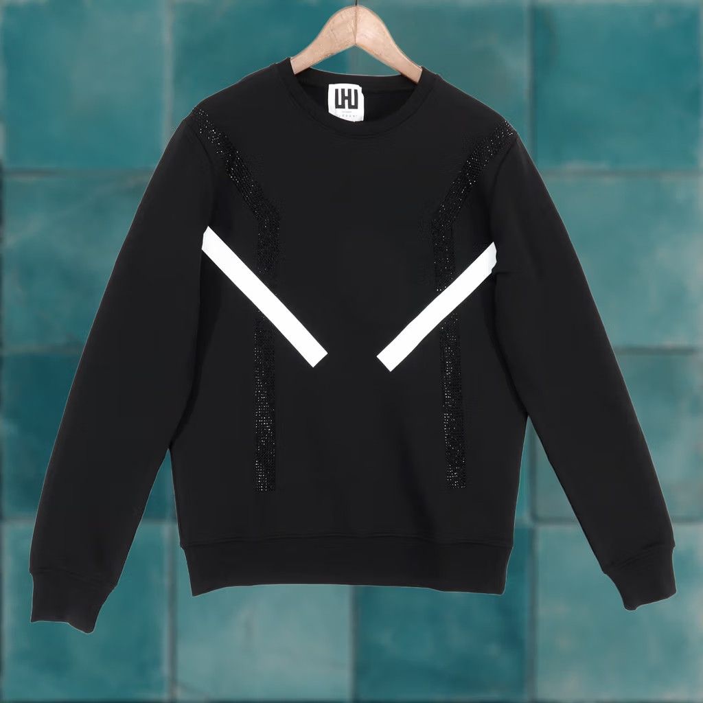 Les Hommes Les Hommes Urban Sweatshirt Mens M Black Rhinestone Stripe Cotton Sweatshirt Pullover Streetwear Designer Rocker 90s? Size US M / EU 48-50 / 2 - 1 Thumbnail