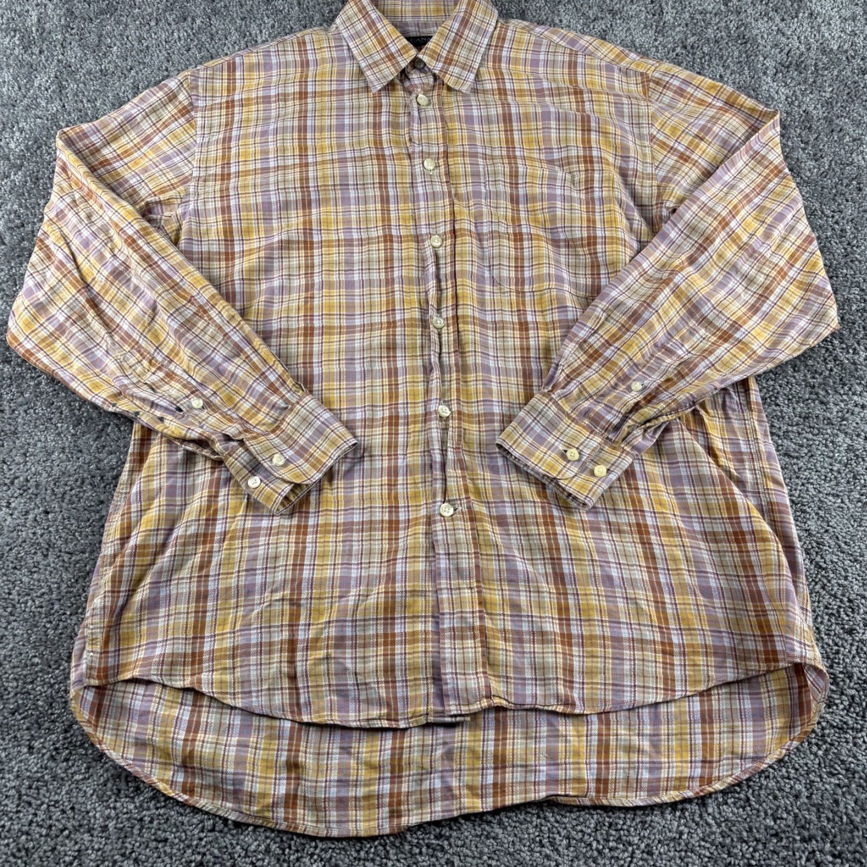 Canali Canali Shirt Men L Orange Plaid Button-Up Long Sleeve Casual Business Formal Twill Cotton Button-Down Collar Classic Wear Size US L / EU 52-54 / 3 - 3 Thumbnail