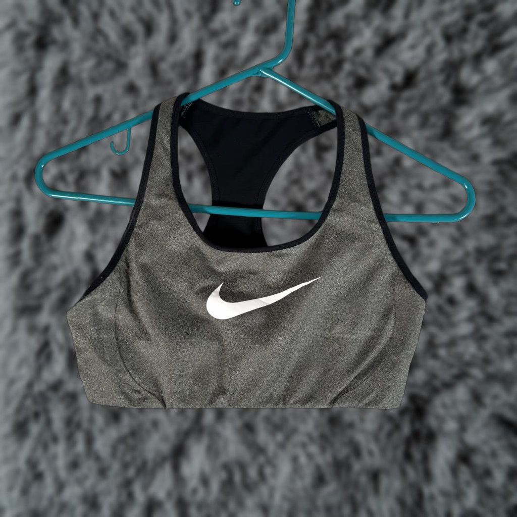 Nike Nike Sports Bra Womens M Gray/Black Dri-FIT Racerback Swoosh Logo Athletic Size ONE SIZE - 1 Thumbnail