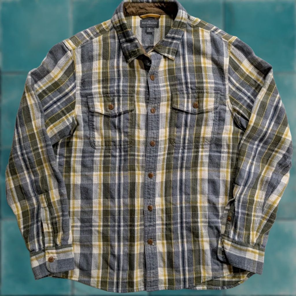 Vintage L.L. Bean Shirt Mens M Signature Flannel Plaid Slim Button Cotton Green Gray Size US M / EU 48-50 / 2 - 1 Thumbnail
