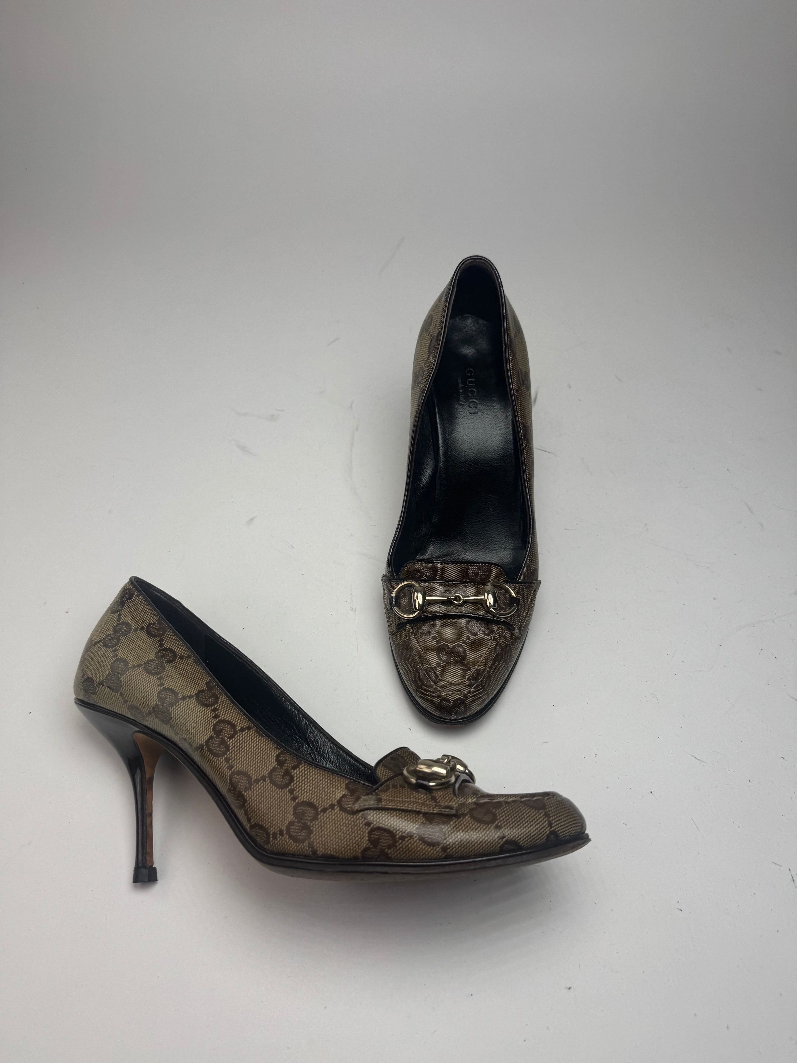 Gucci Vintage Horsebit Monogram Leather Pumps Beige Brown 37 Size US 6 / IT 36 - 1 Thumbnail