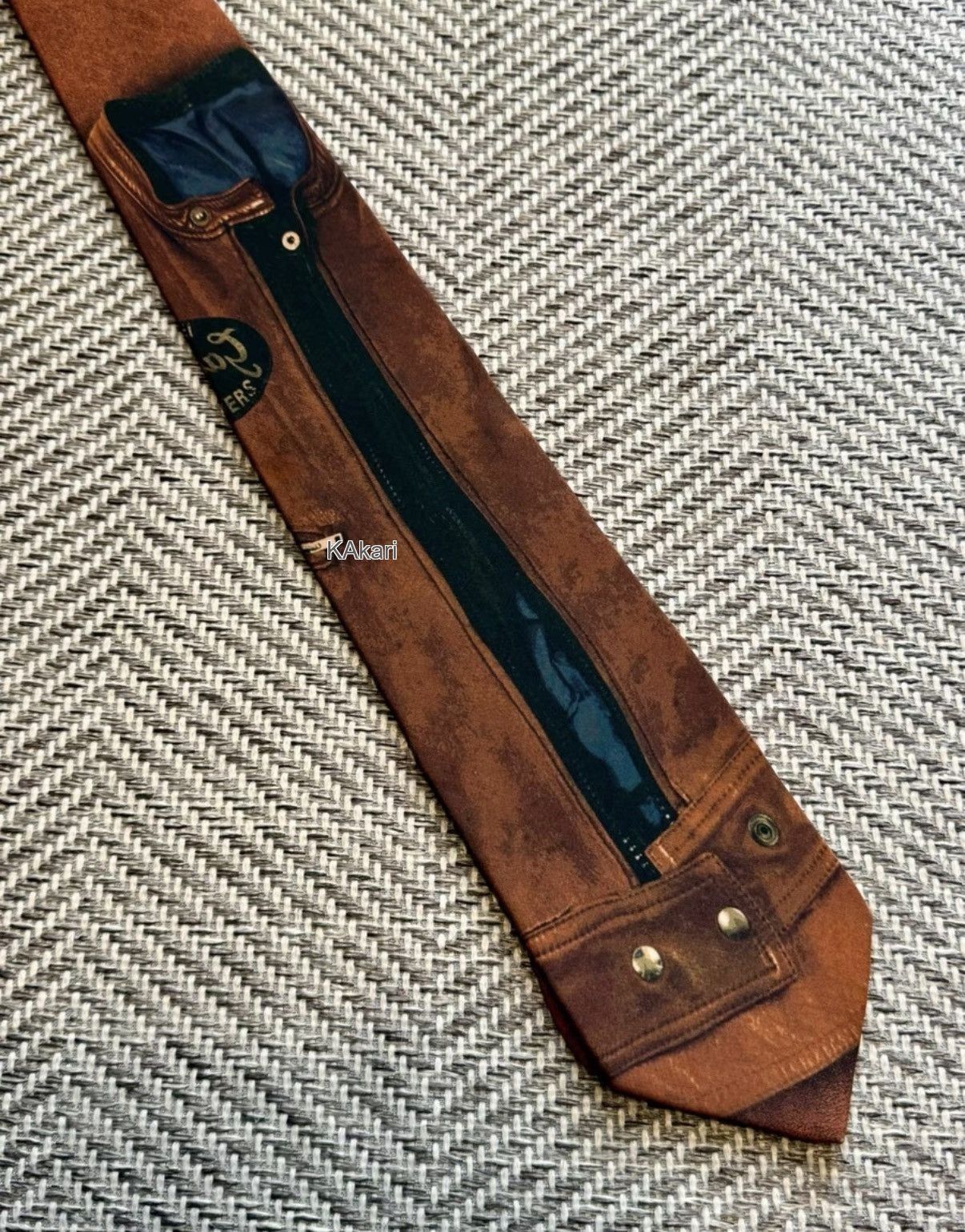 Jean Paul Gaultier Brown Denim Jacket Print Necktie Size ONE SIZE - 1 Thumbnail