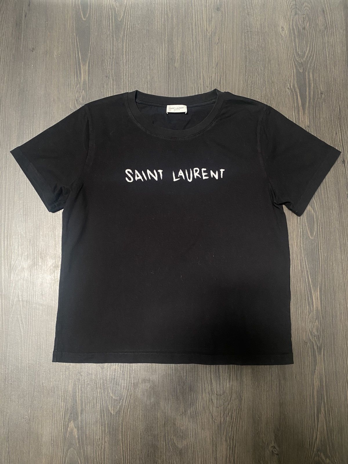 RayBan × Saint Laurent Paris SAINT LAURENT PARIS Signature Chalk Logo T-Shirt Black Size M / US 6-8 / IT 42-44 - 1 Thumbnail
