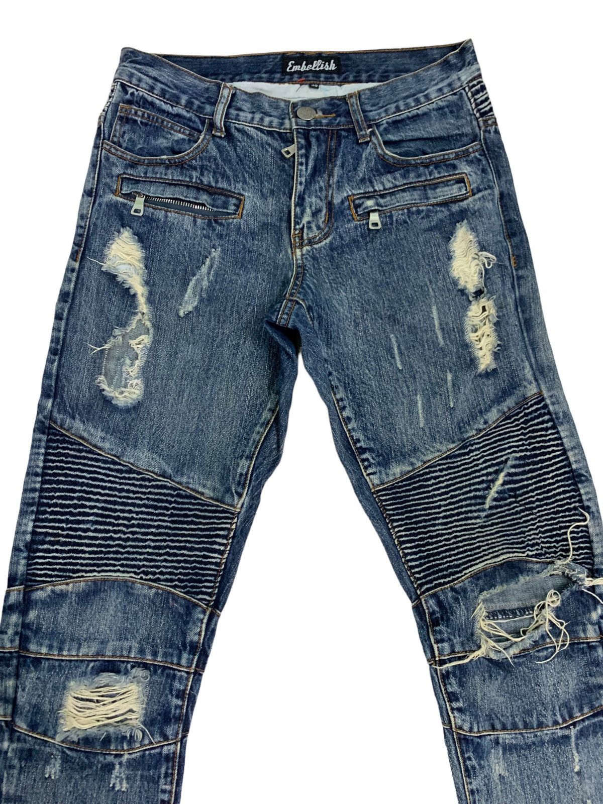Japanese Brand 🔥Biker Distressed Embellish Skinny Jeans Styled Size US 30 / EU 46 - 6 Thumbnail