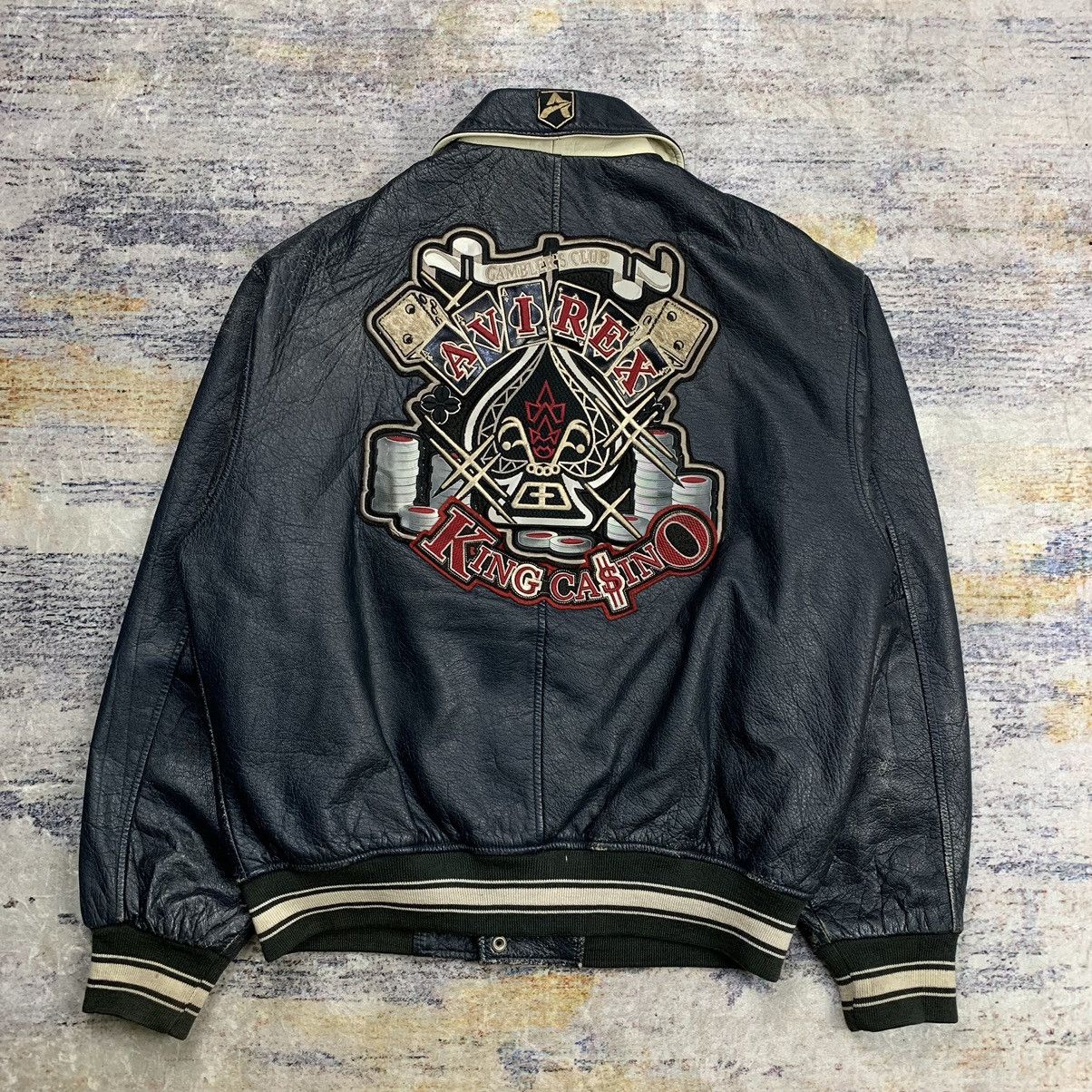 Vtg avirex gambler's club king casino bomber leather jacket
