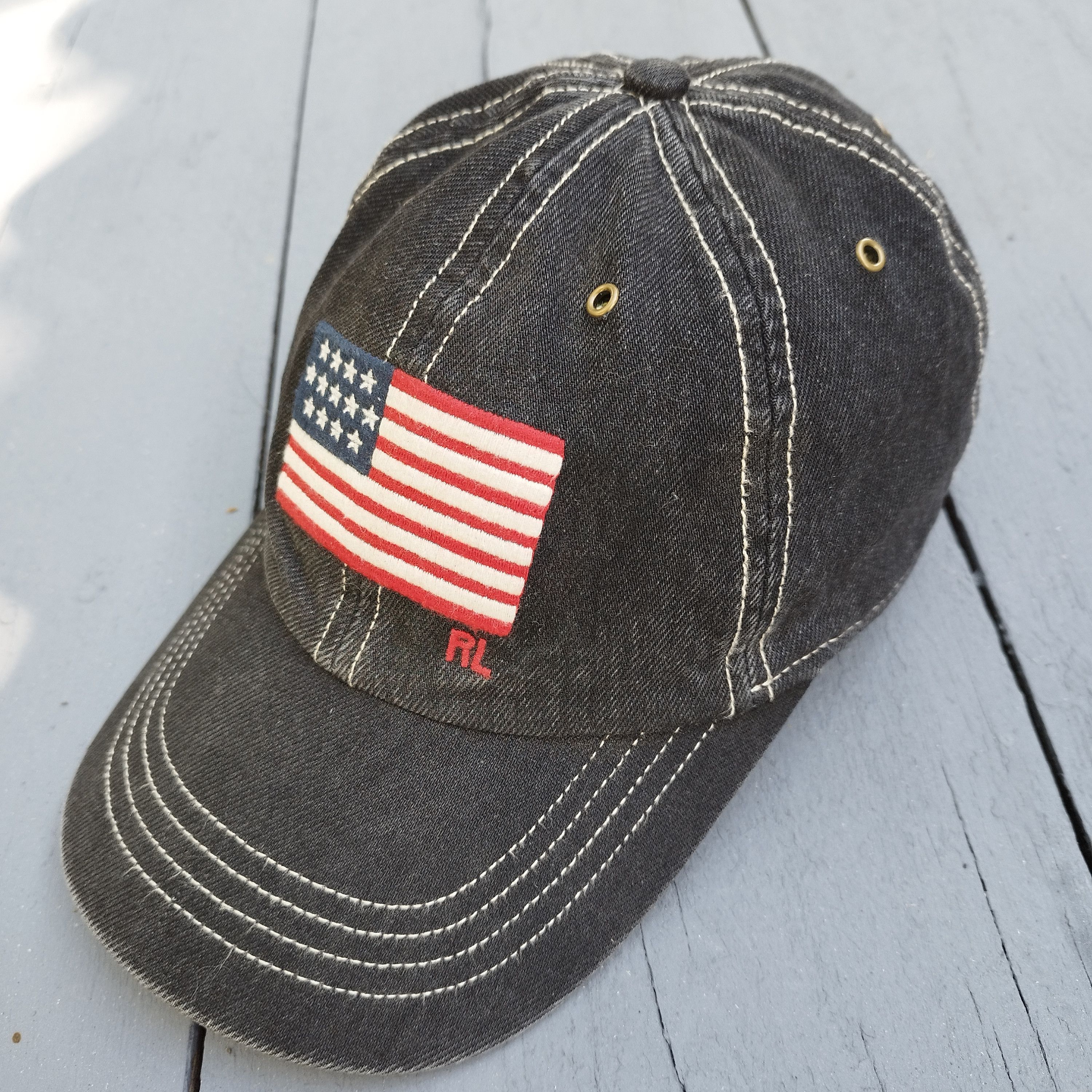 Polo Ralph Lauren Vintage Polo Ralph Lauren USA Flag Denim Cap Leather Strap Size ONE SIZE - 2 Thumbnail