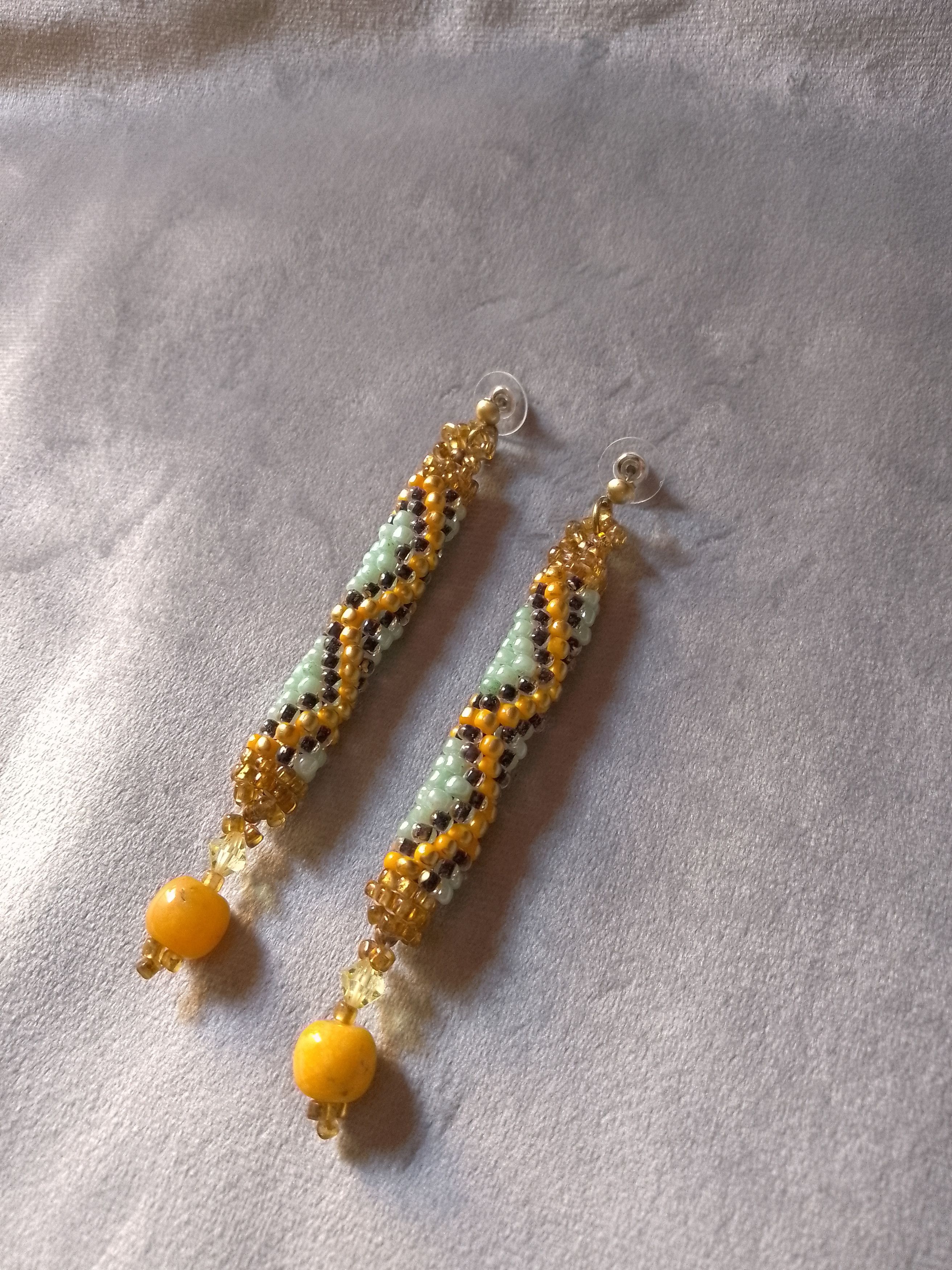 Handmade Earrings python skin natural yellow amber&Swarovski crystal Size ONE SIZE - 3 Thumbnail