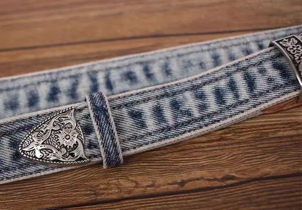 Japanese Brand 47 Inch Vintage Pin Buckle Textured Design Denim Belt Size ONE SIZE - 7 Thumbnail