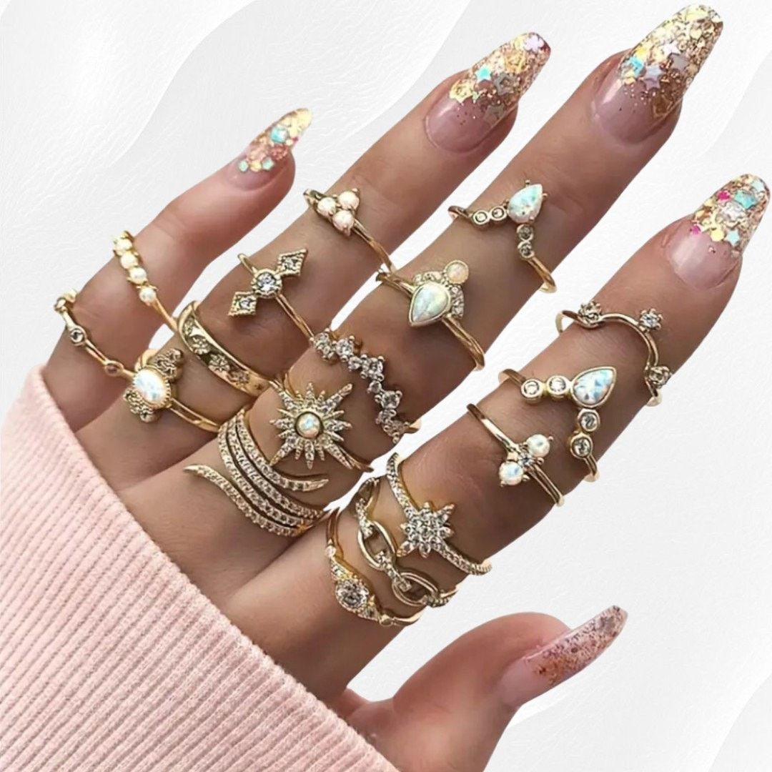 Other Golden Boho Stacking 17 Pcs Fashion Rings | Grailed