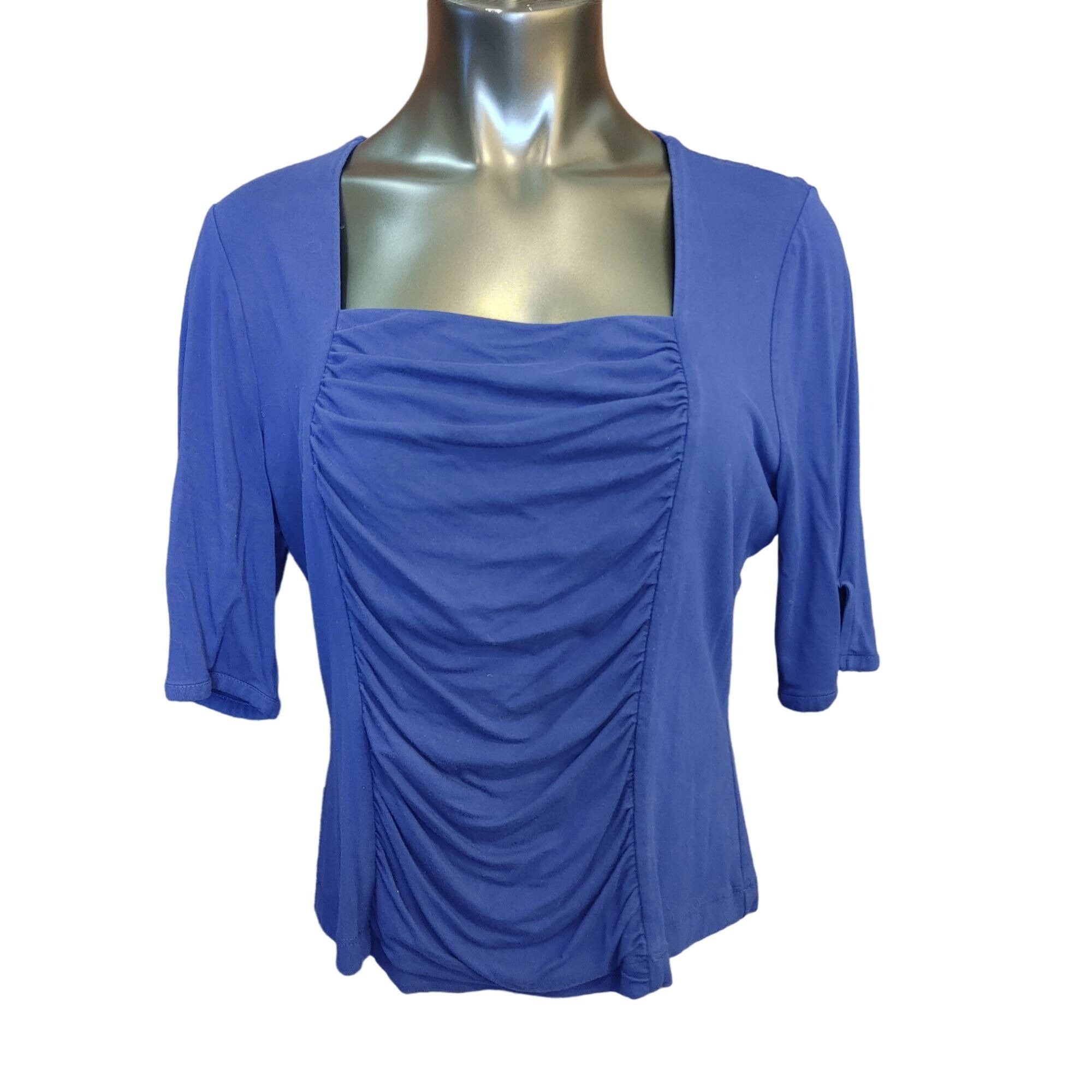 White House Black Market WHITE HOUSE BLACK MARKET Womens L Blue Ruched Square Neck 3/ Size L / US 10 / IT 46 - 1 Thumbnail