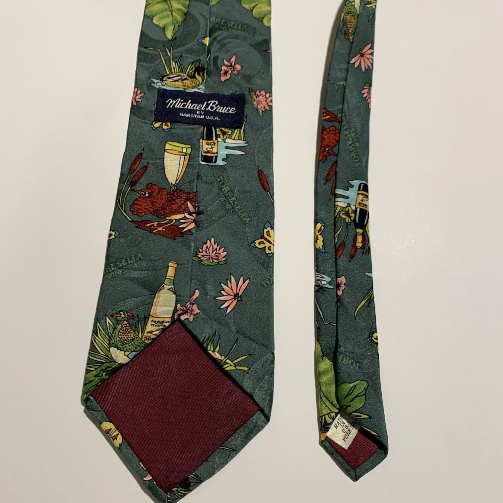 Vintage Vintage Men's Silk Tie MICHAEL BRUCE Made in USA Green Animal Print Party Business Size ONE SIZE - 5 Thumbnail