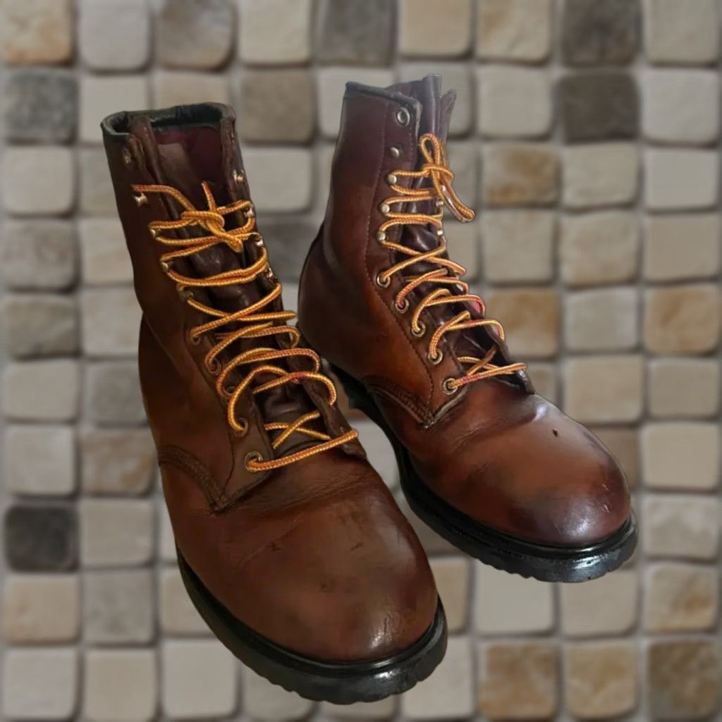 Red Wing VINTAGE Red Wing Boots Combat Leather Quilt Lined USA Made 11.5M Brown Men Size 11.5 US Leather Upper Size US 12 / EU 45 - 1 Thumbnail