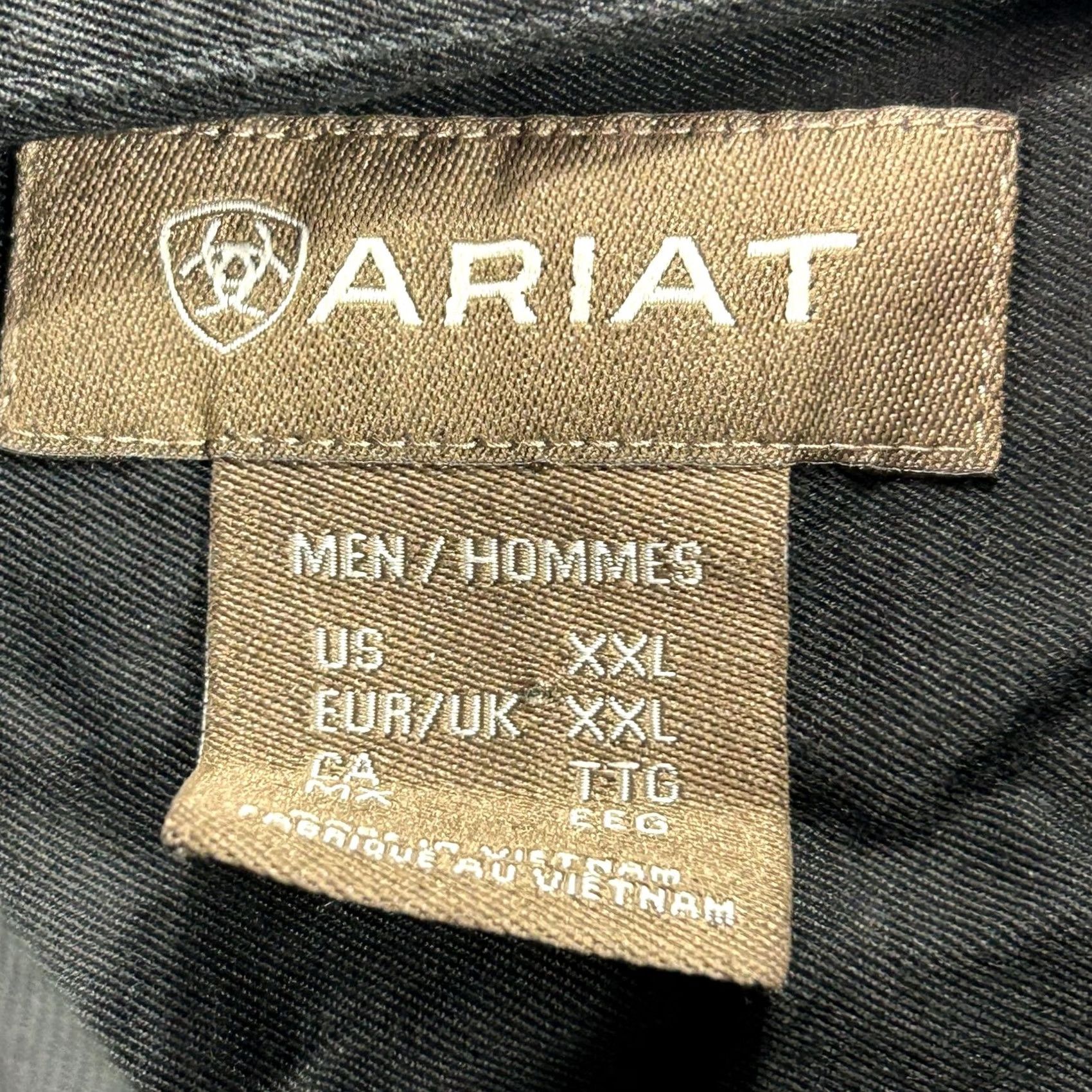 Ariat Ariat Shirt Mens 2XL Black Solid Long Sleeve Button Up Cotton Western Casual Size US XXL / EU 58 / 5 - 4 Thumbnail