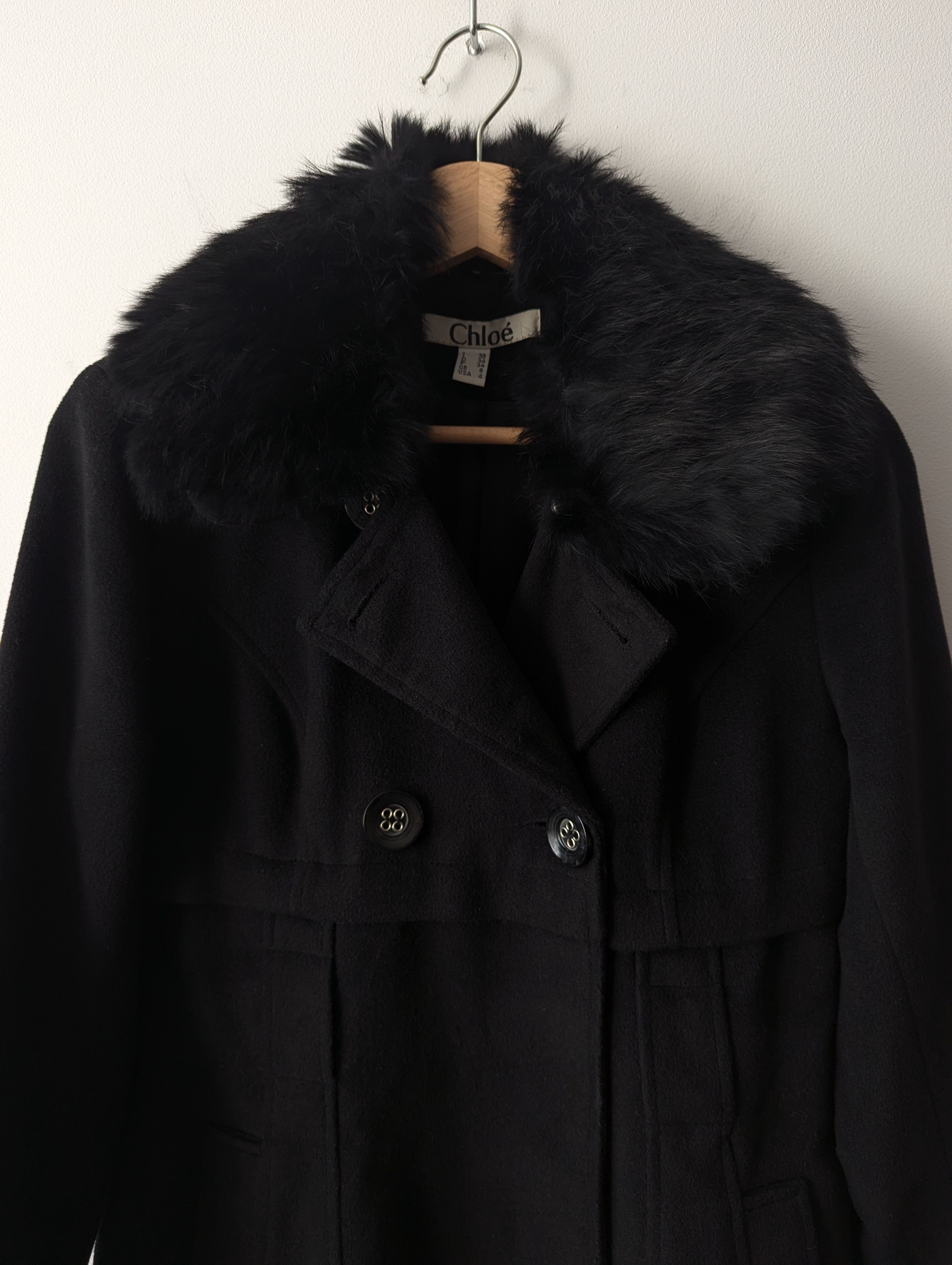 Chloe Chloé Wool Black Coat Detachable Fur Collar Size XS / US 0-2 / IT 36-38 - 14 Thumbnail