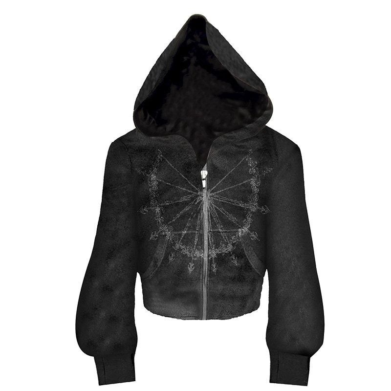 Japanese Brand Velvet Black Cropped Zip Up Hoodie size L Size L / US 10 / IT 46 - 2 Thumbnail