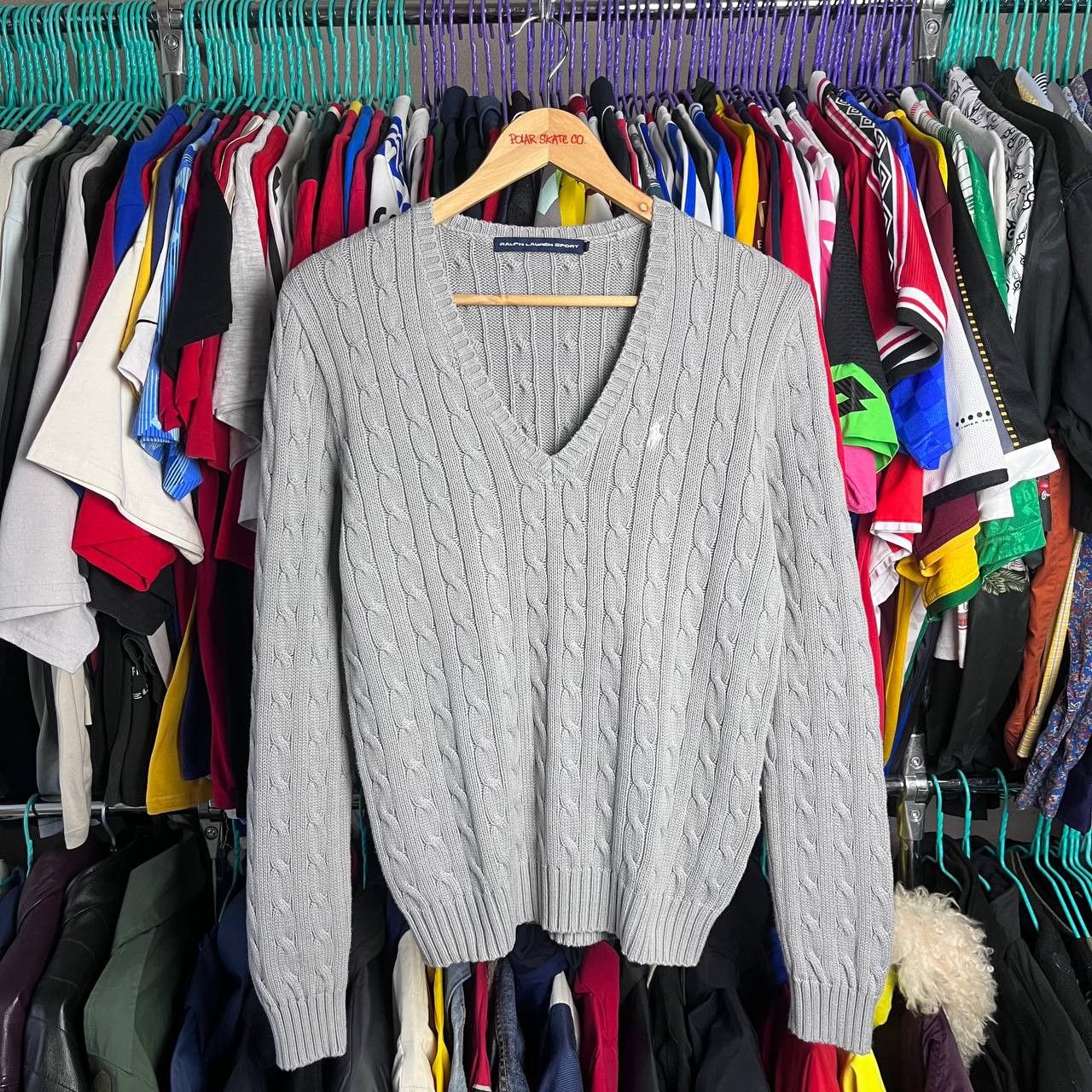 Polo Ralph Lauren Ralph Lauren Sport Gray V-Neck Cable Knit Sweater Pullover Size L / US 10 / IT 46 - 2 Thumbnail