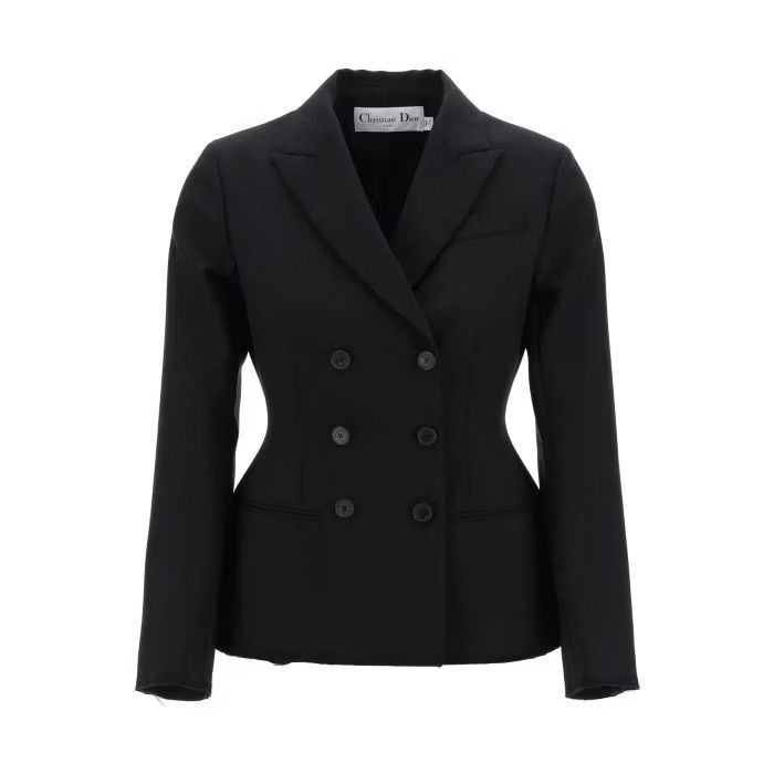 image of Dior O1S22I1N0524 Distrressed Wool Jacket In Black, Women's (Size XS)