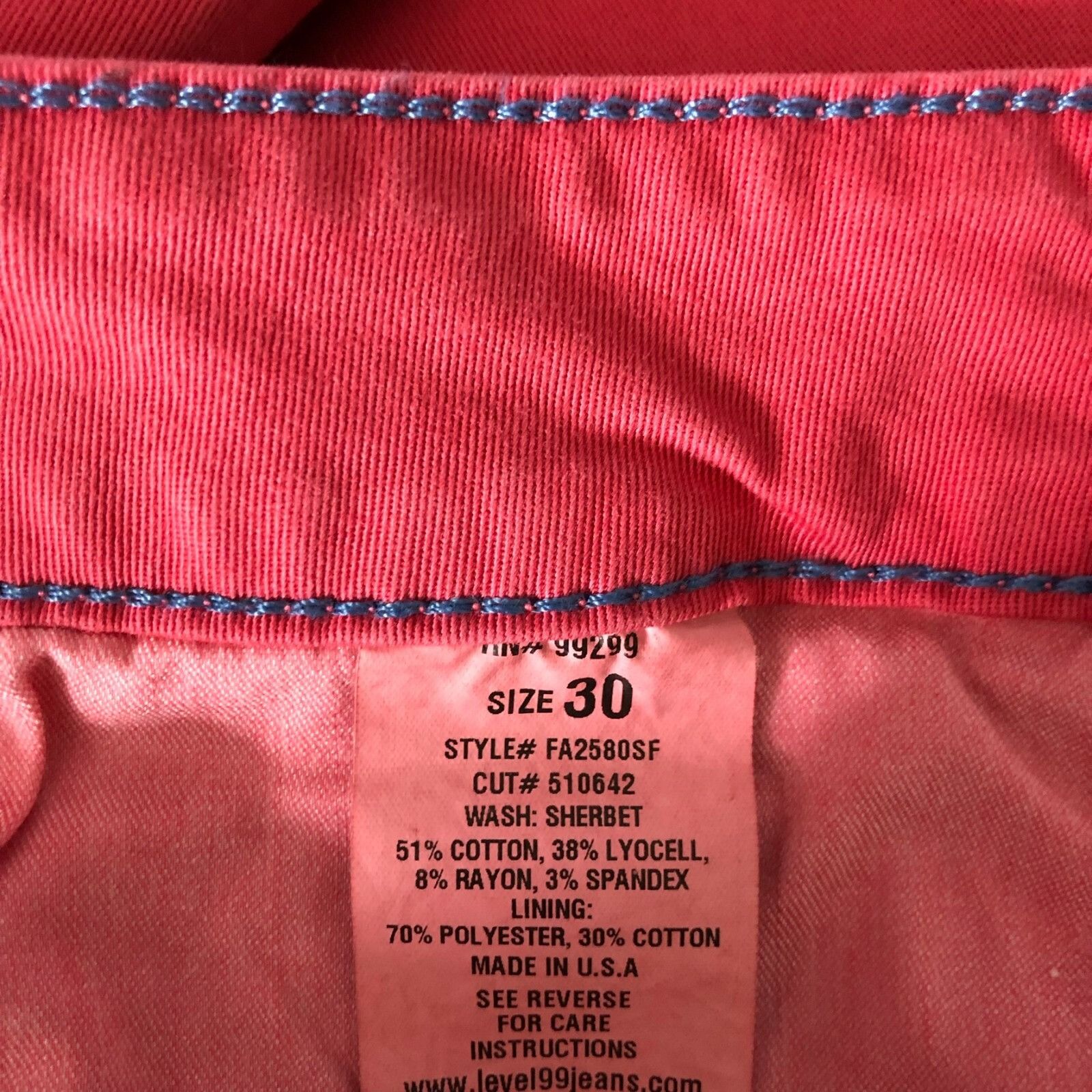 Other Level 99 Womens Jeans Lily Skinny Straight Red Pink Stretch Size 30" / US 8 / IT 44 - 4 Thumbnail