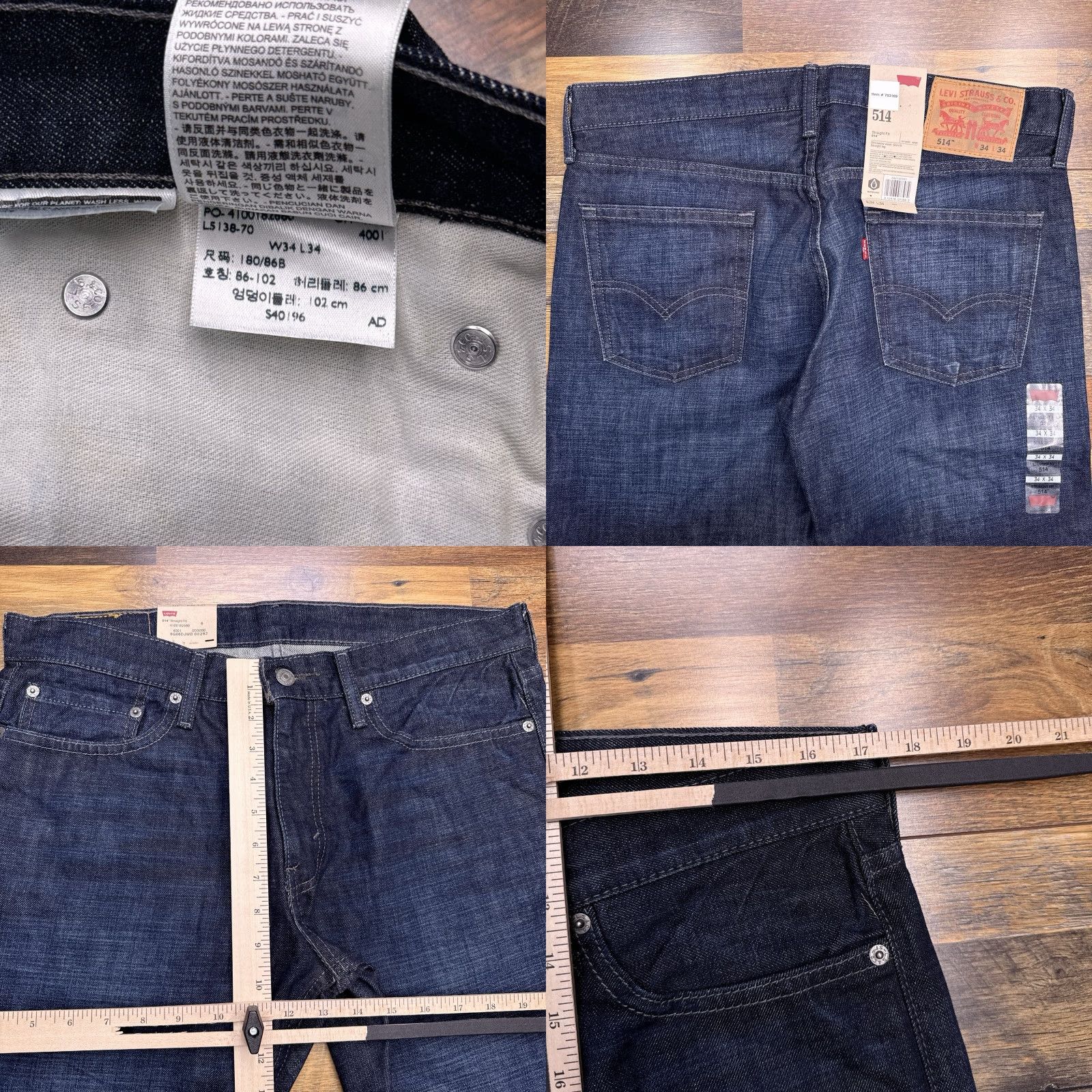 Levi's Levi's 514 Straight Jeans Mens 34x34 Mid Rise Slim Fit Denim Blue 5-Pocket Size US 34 / EU 50 - 8 Thumbnail