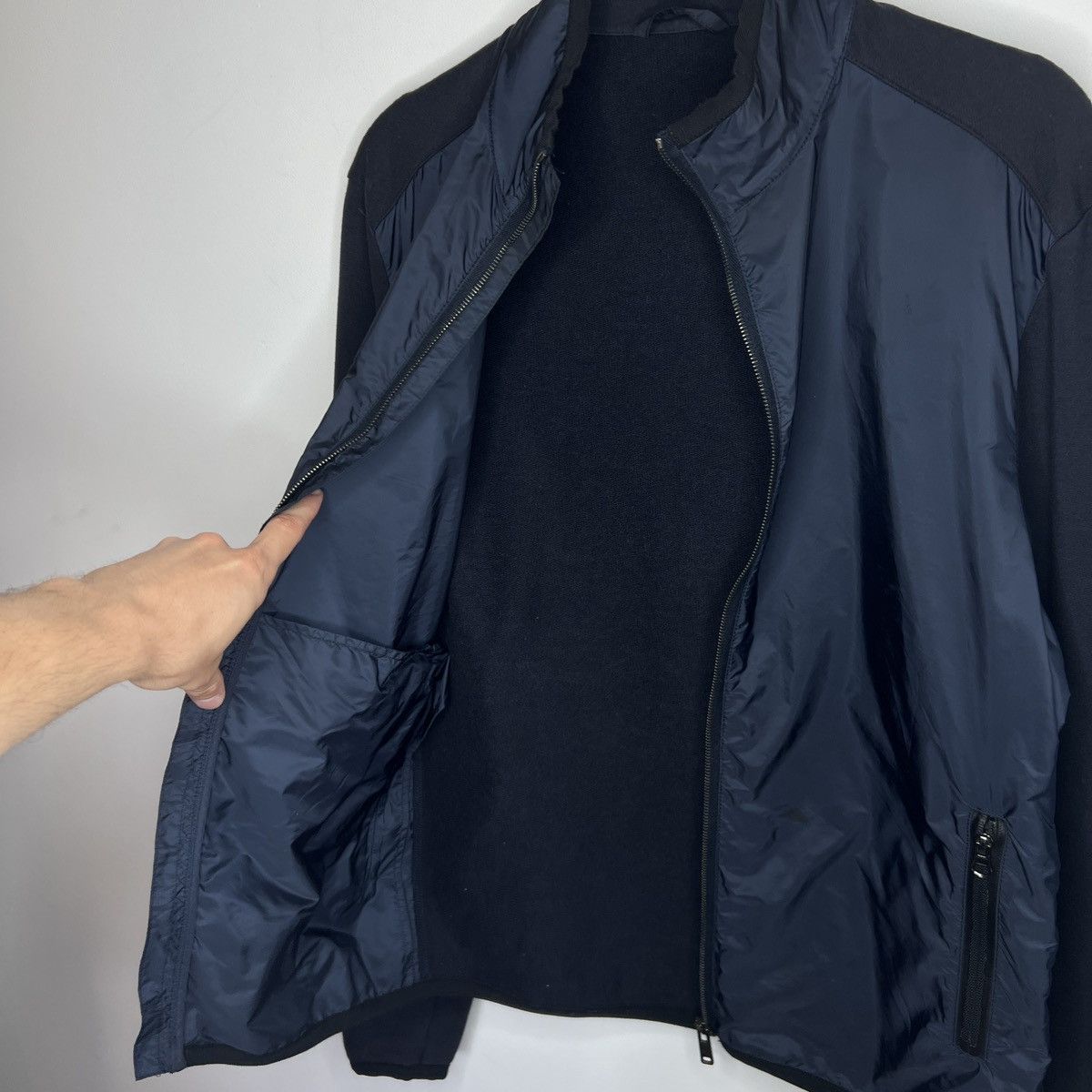 Prada Prada Dark Navy Jacket Sweatshirt Nylon Cotton Red Tab Logo Size US L / EU 52-54 / 3 - 6 Thumbnail