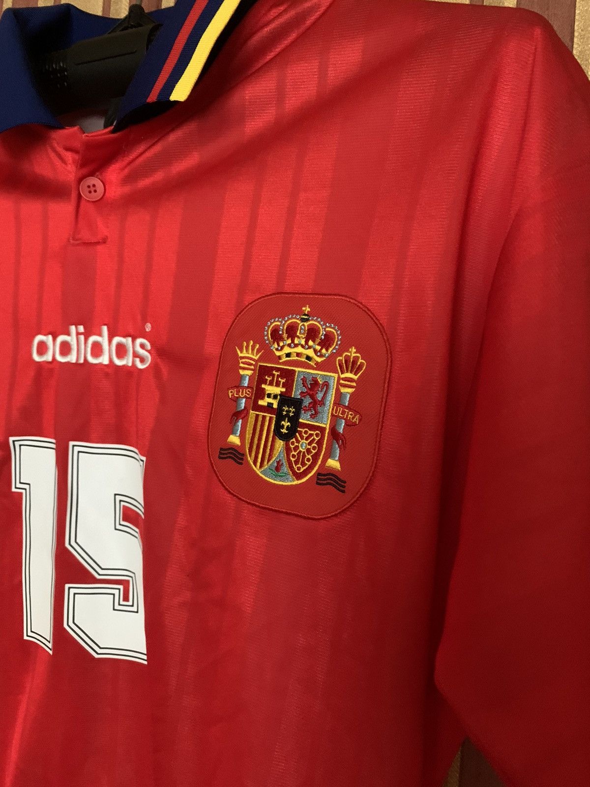 Vintage Adidas Spain Jersey 1994 Style Soccer Home Euro Caminero #15 Size US S / EU 44-46 / 1 - 5 Thumbnail