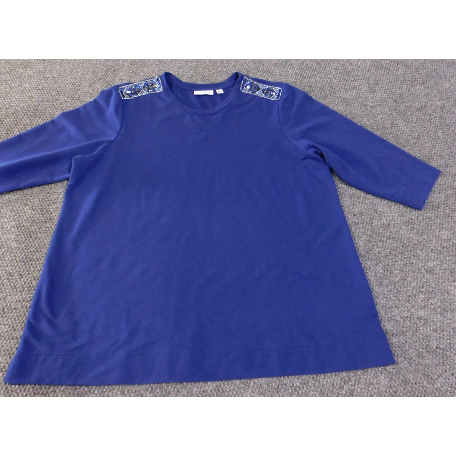 Vintage Susan Graver Shirt Womens 1X Blue Beaded Embellished Shoulder 3/4 Sleeve Pullover Top Size XL / US 12-14 / IT 48-50 - 5 Thumbnail